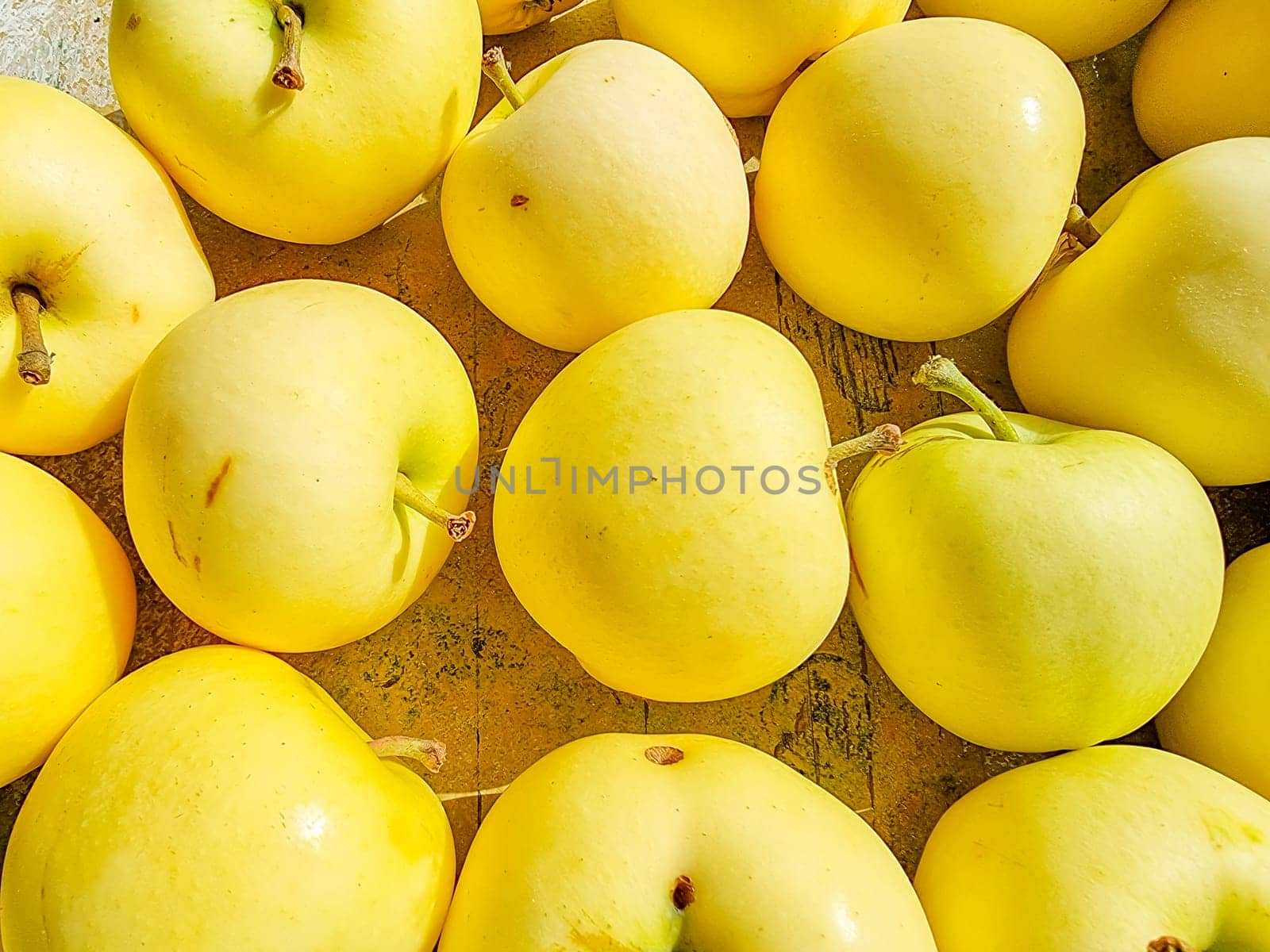 Green apple Raw fruit and vegetable backgrounds overhead perspective,