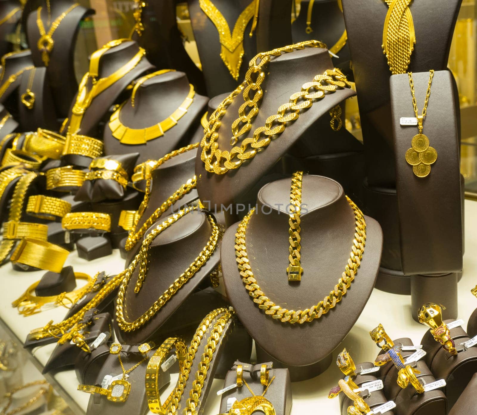 Window display of jewelry shop, asian bazaar.