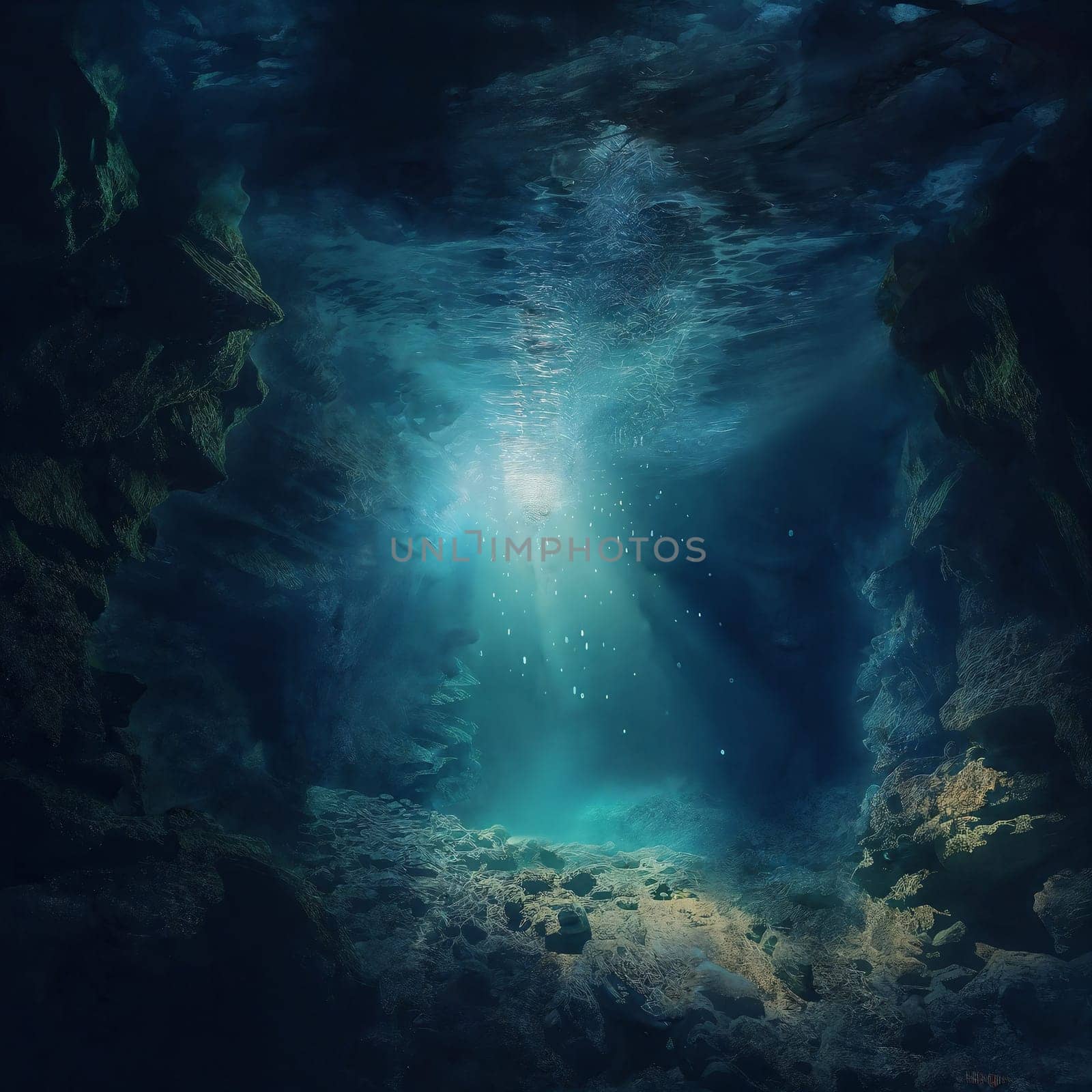 Illustration of a cave underwater. AI Generative