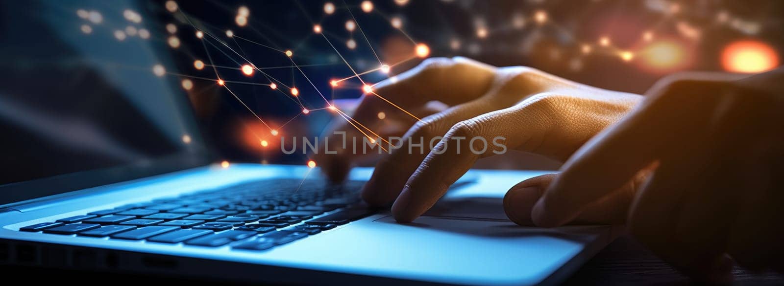 Hands of person type on a laptop. Close-up by cherezoff