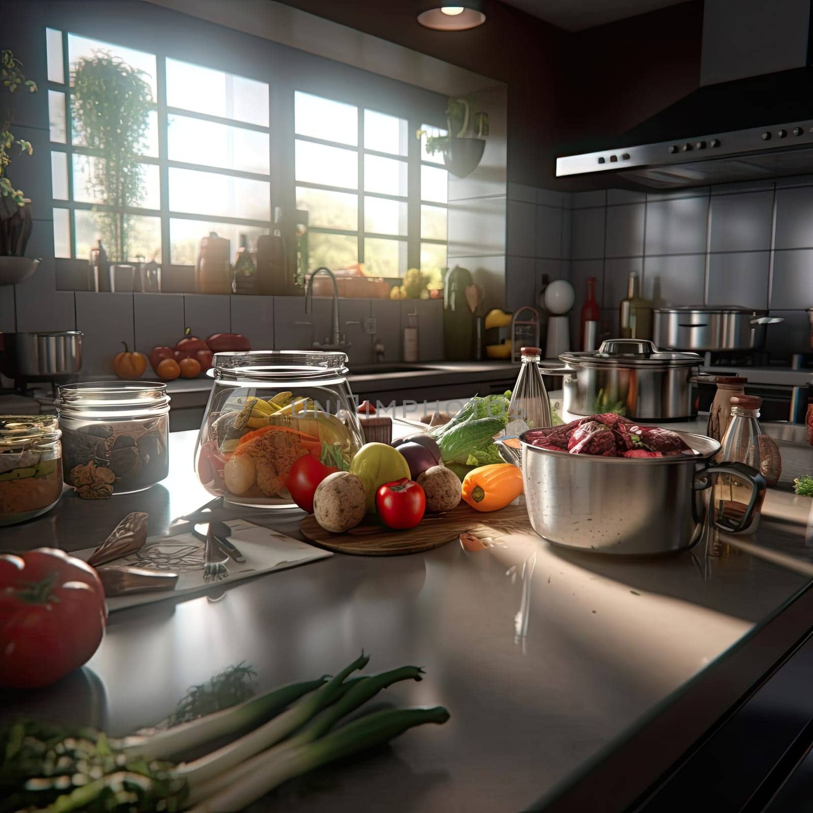 The interior of the kitchen of the future. The concept of a smart home