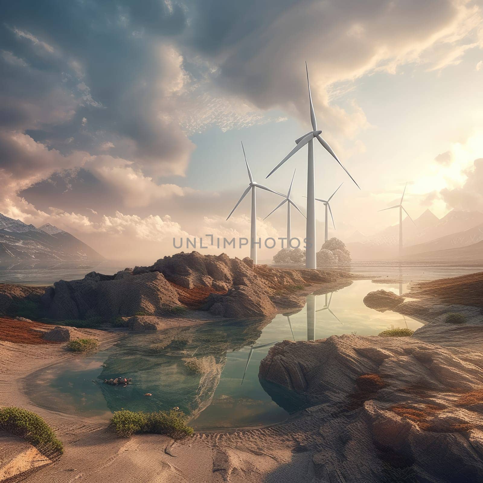 Windmills on the surface of the earth by cherezoff