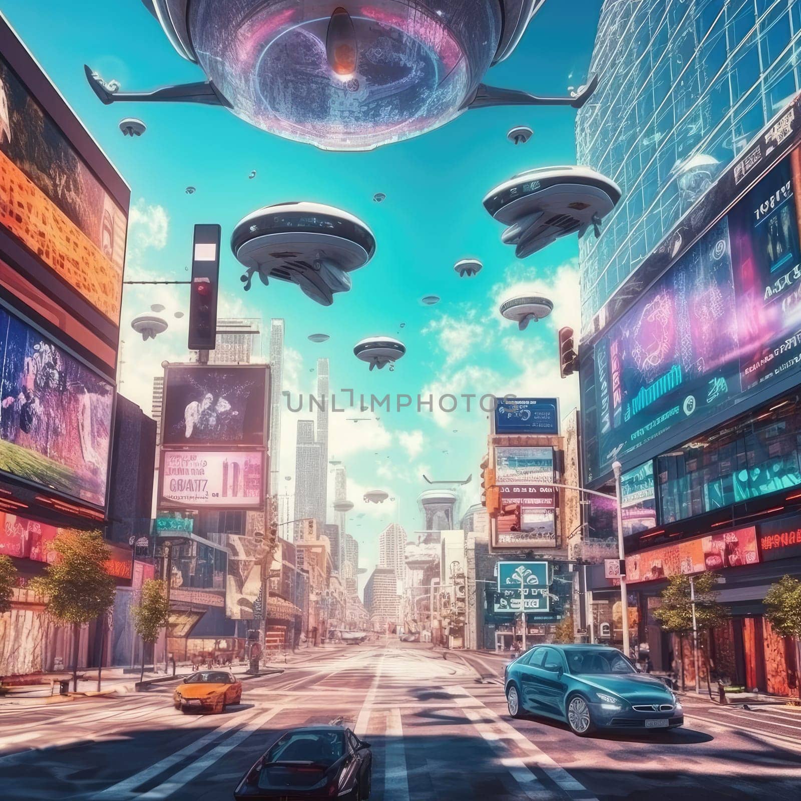 The city of the future with flying cars by cherezoff