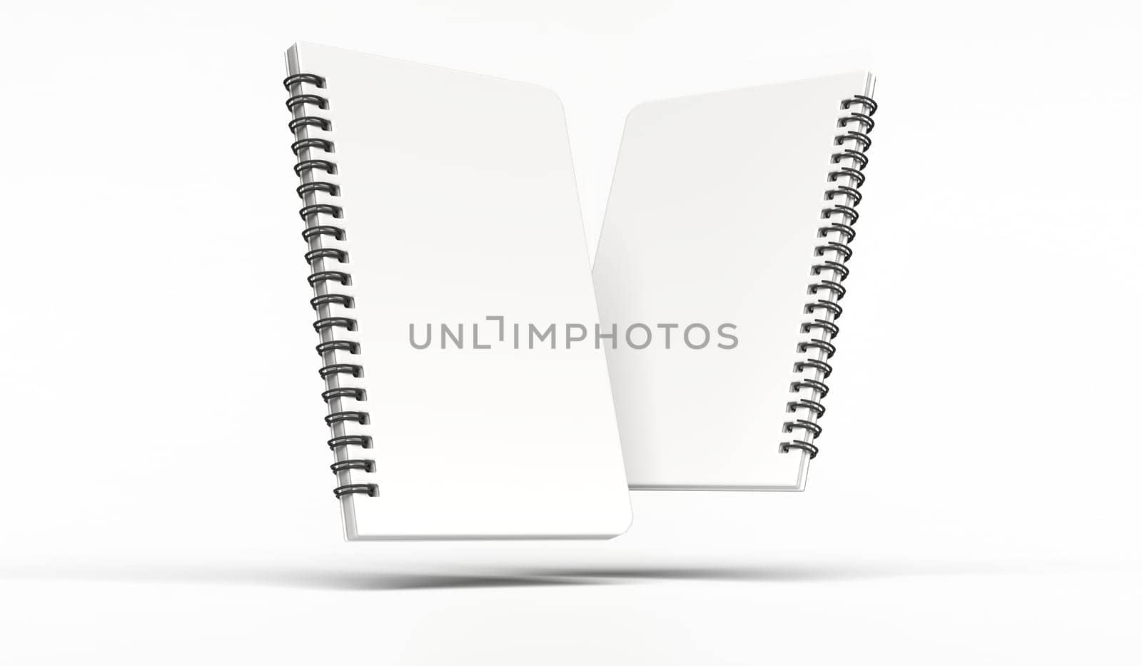 white blank notebook front and back view. 3d render mock up