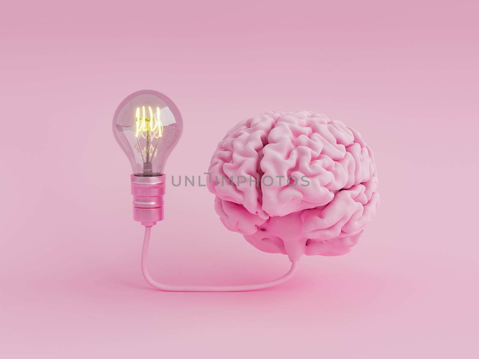 brain connected to an illuminated light bulb by asolano