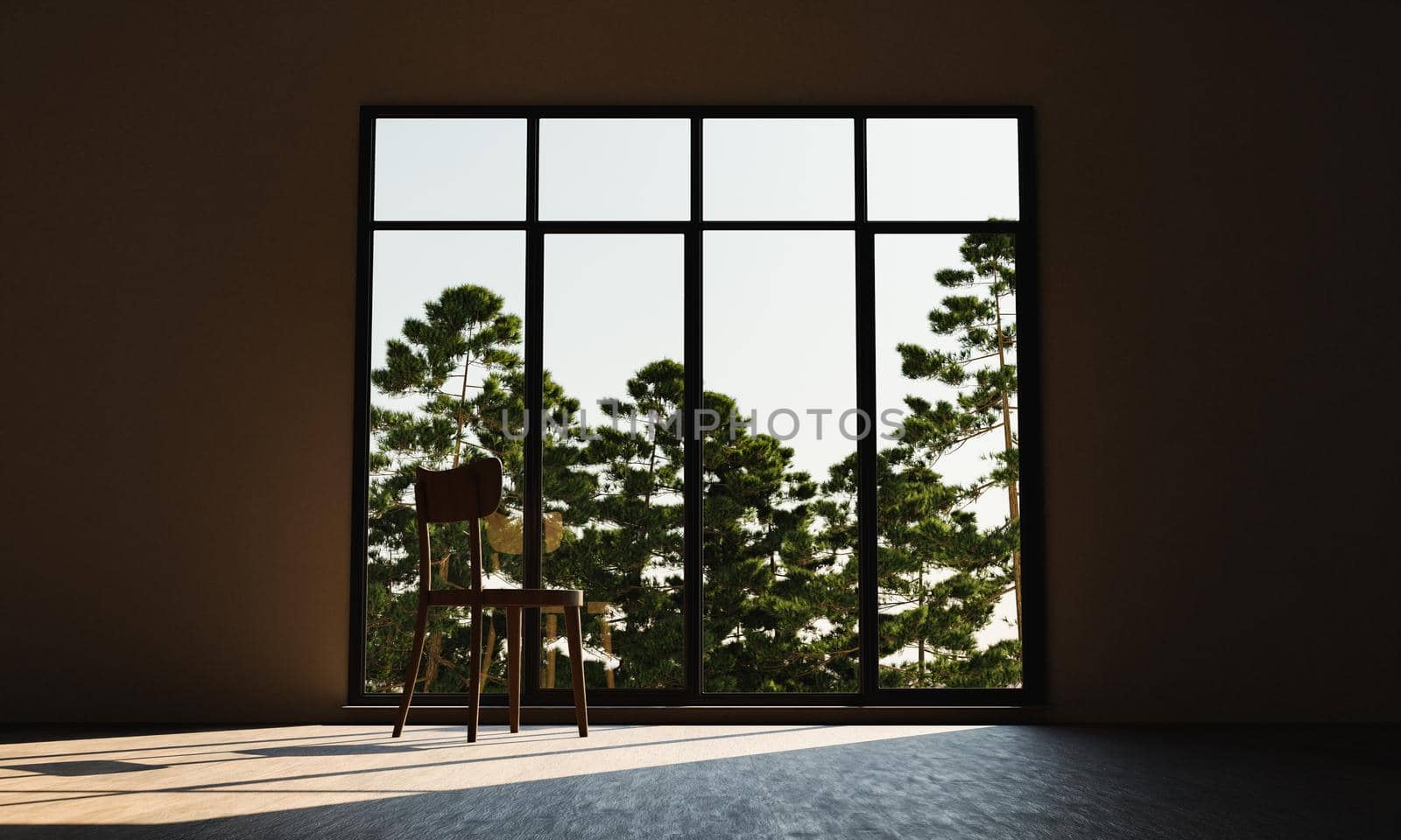 chair in front of a window with the forest in the background by asolano