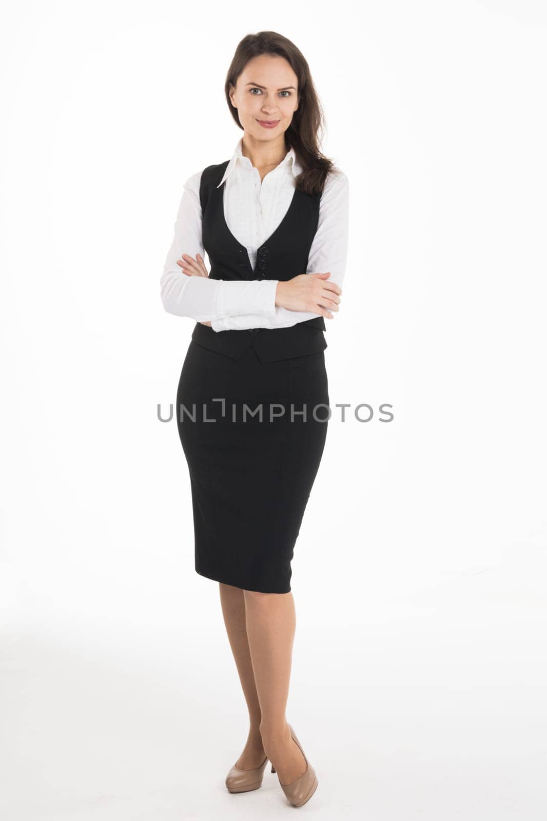 Business woman studio portrait. Isolated on white background.