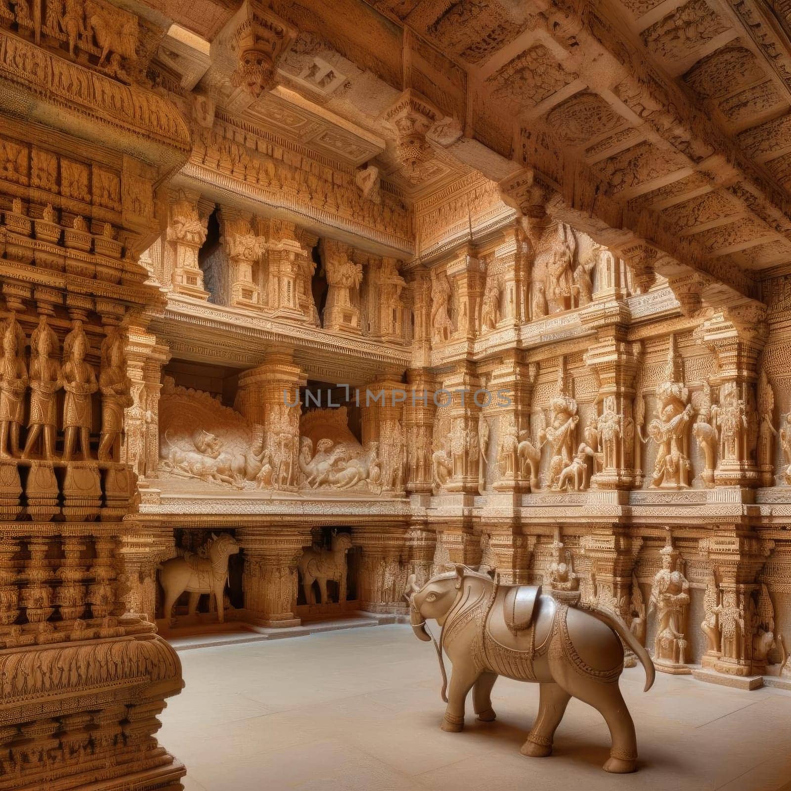 Carved elephant in exotic temple (ID: 001289)