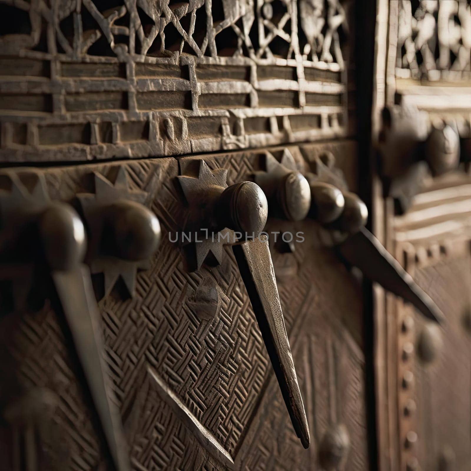 Detail of an ancient wooden door with arabic ornaments (ID: 001312)