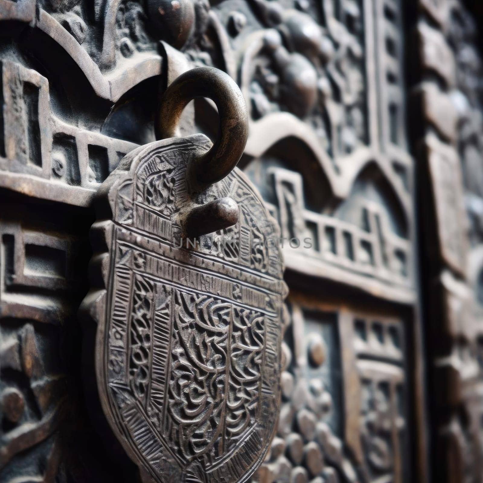 Close-up of an old wooden door with a metal handle (ID: 001314)