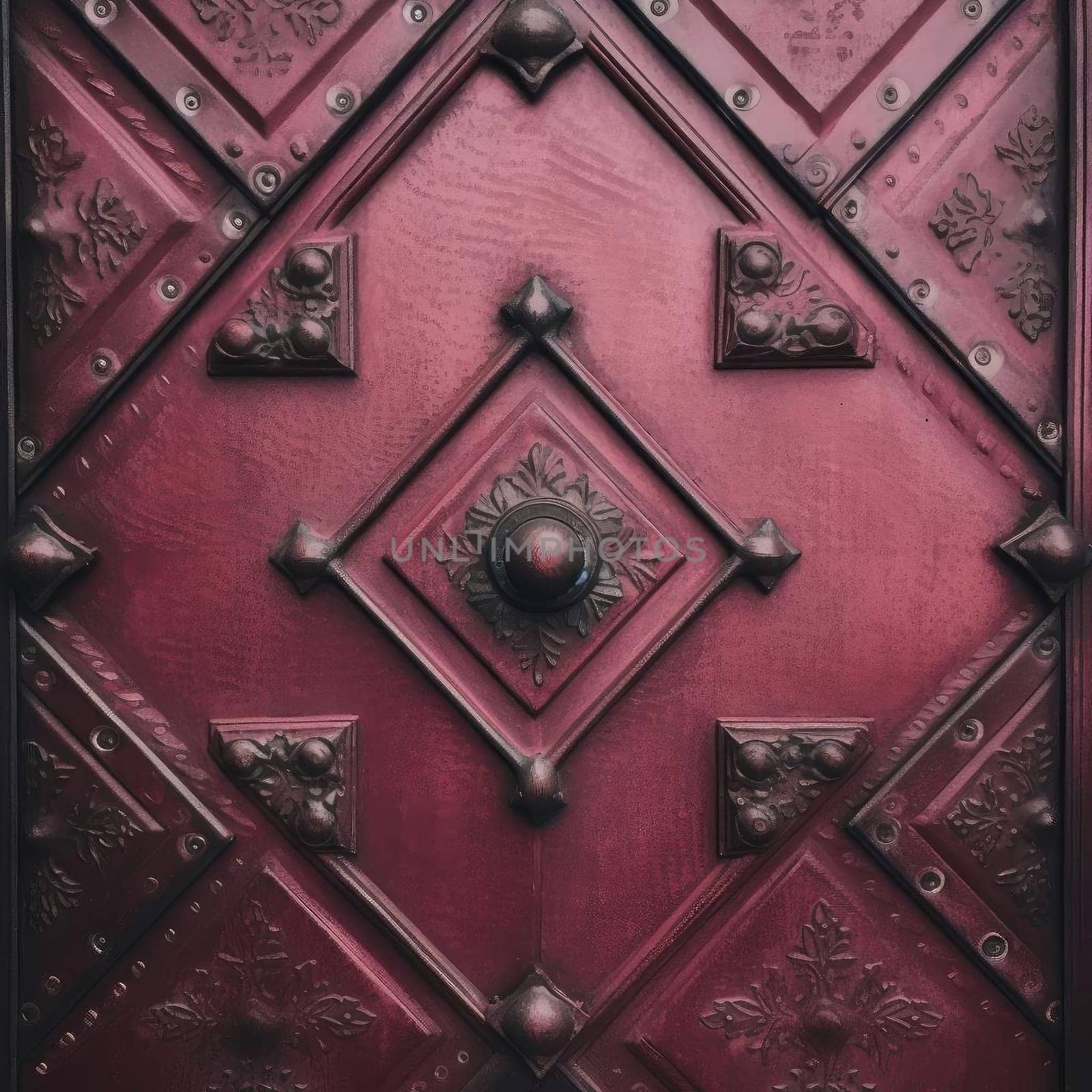 Old red wooden door with metal ornament - abstract background and texture for desig by eduardobellotto