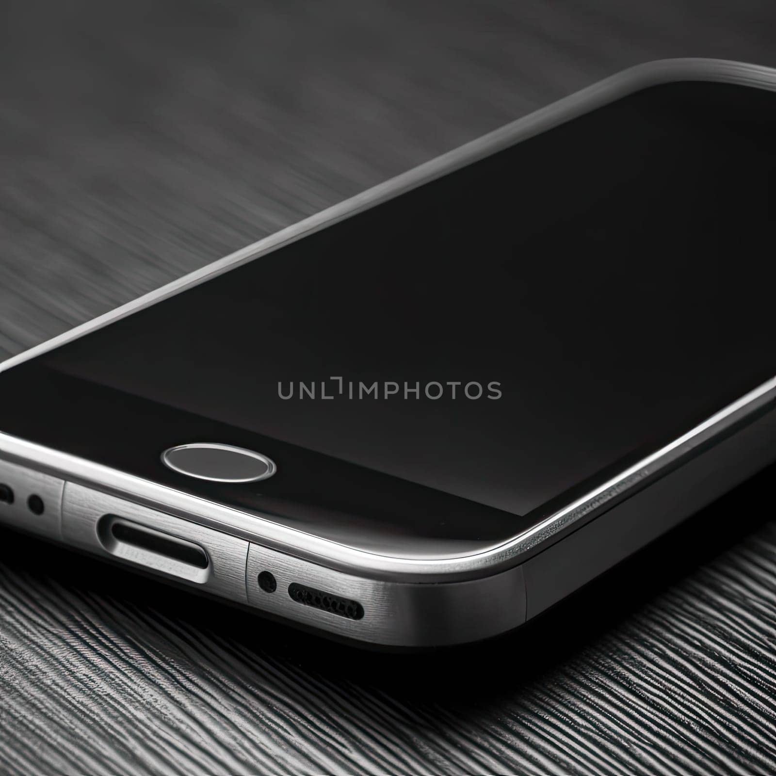 Mobile phone on a dark wooden background - close-up - selective focus (ID: 001326)