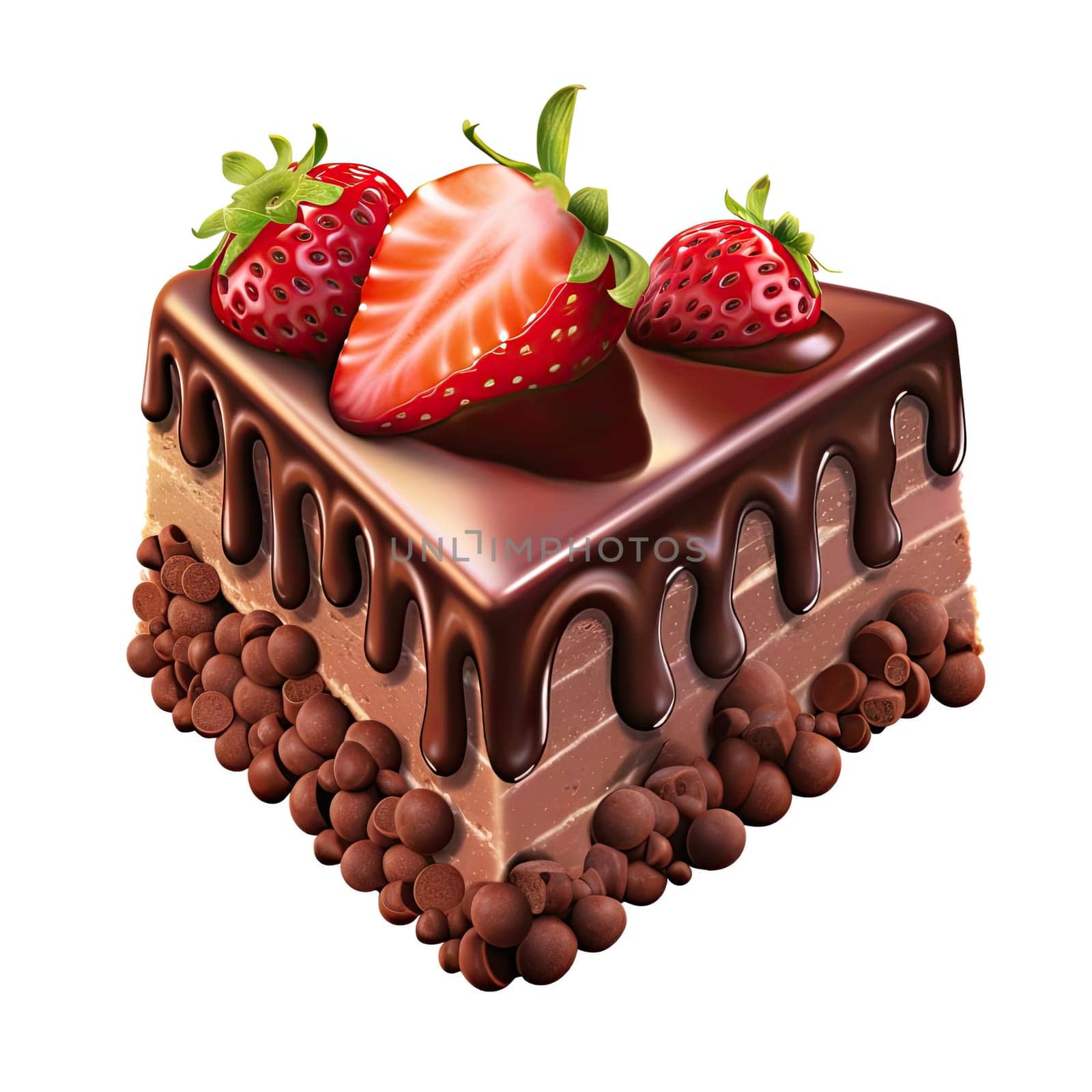 Chocolate cake with strawberries on a white background - vector illustration (ID: 001329)