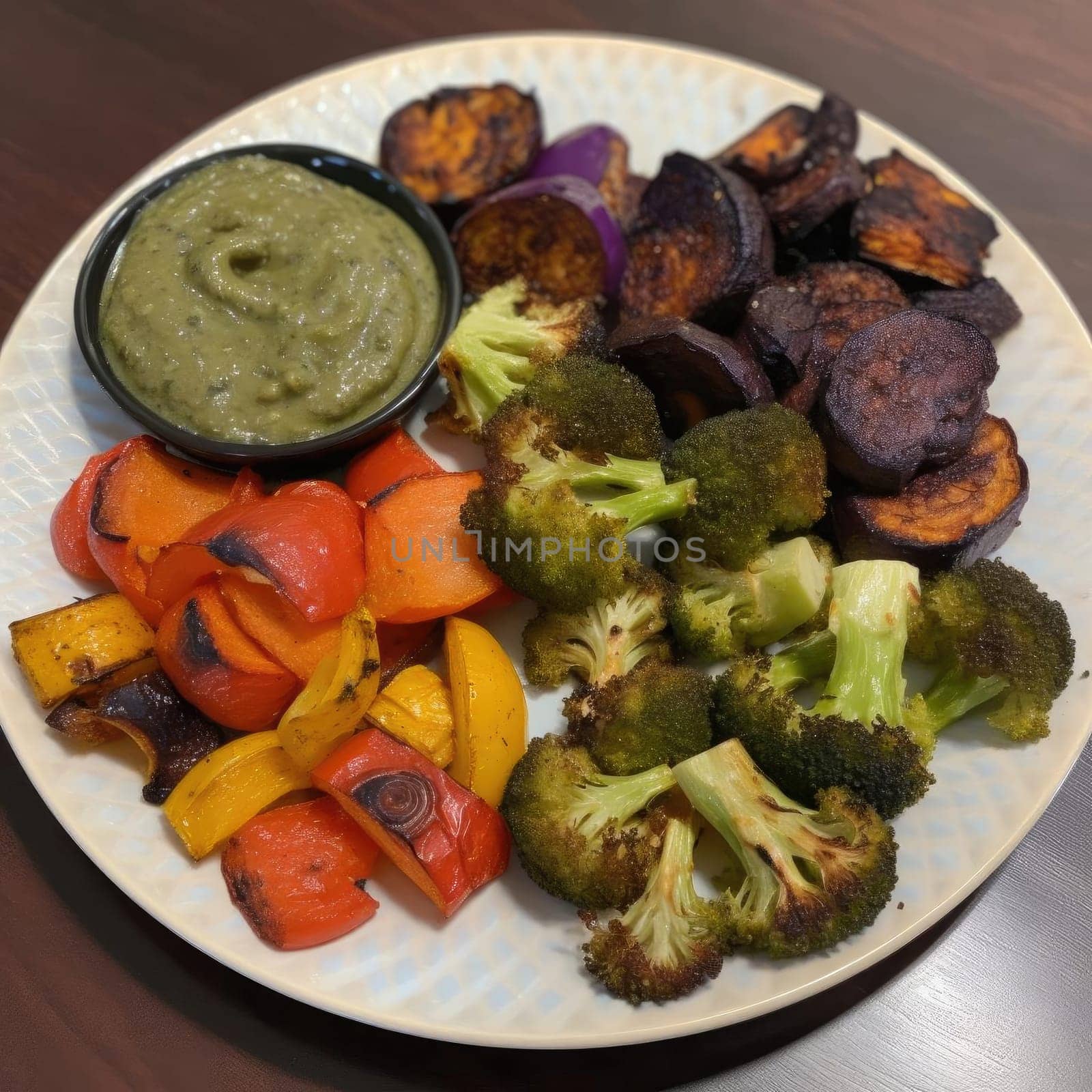 Vegetable salad with broccoli, sweet potato, eggplant, and carrot (ID: 001331)