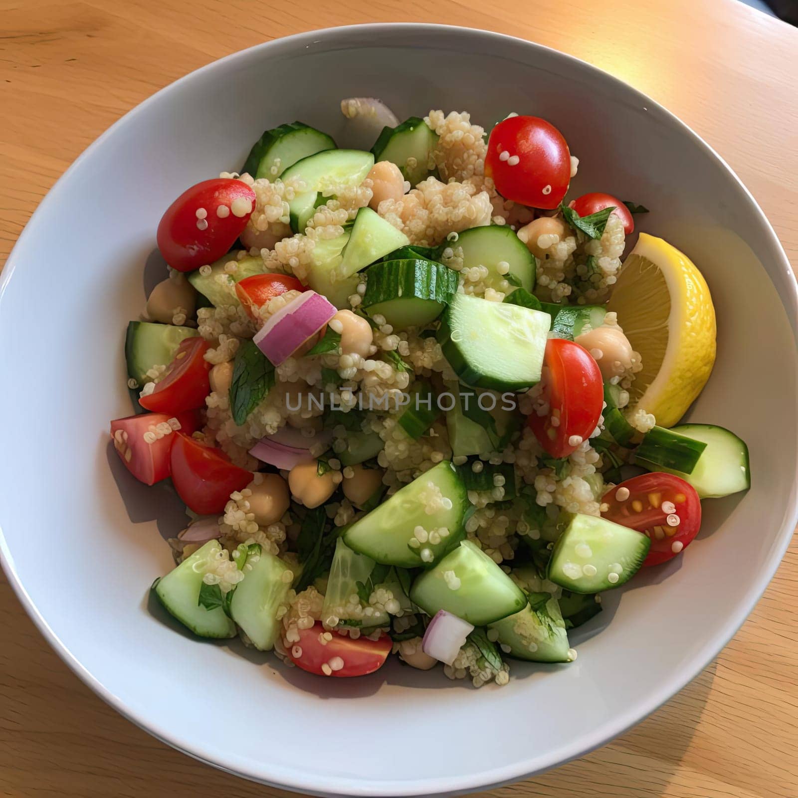 Couscous salad with chickpeas, tomatoes, and cucumbers (ID: 001402)