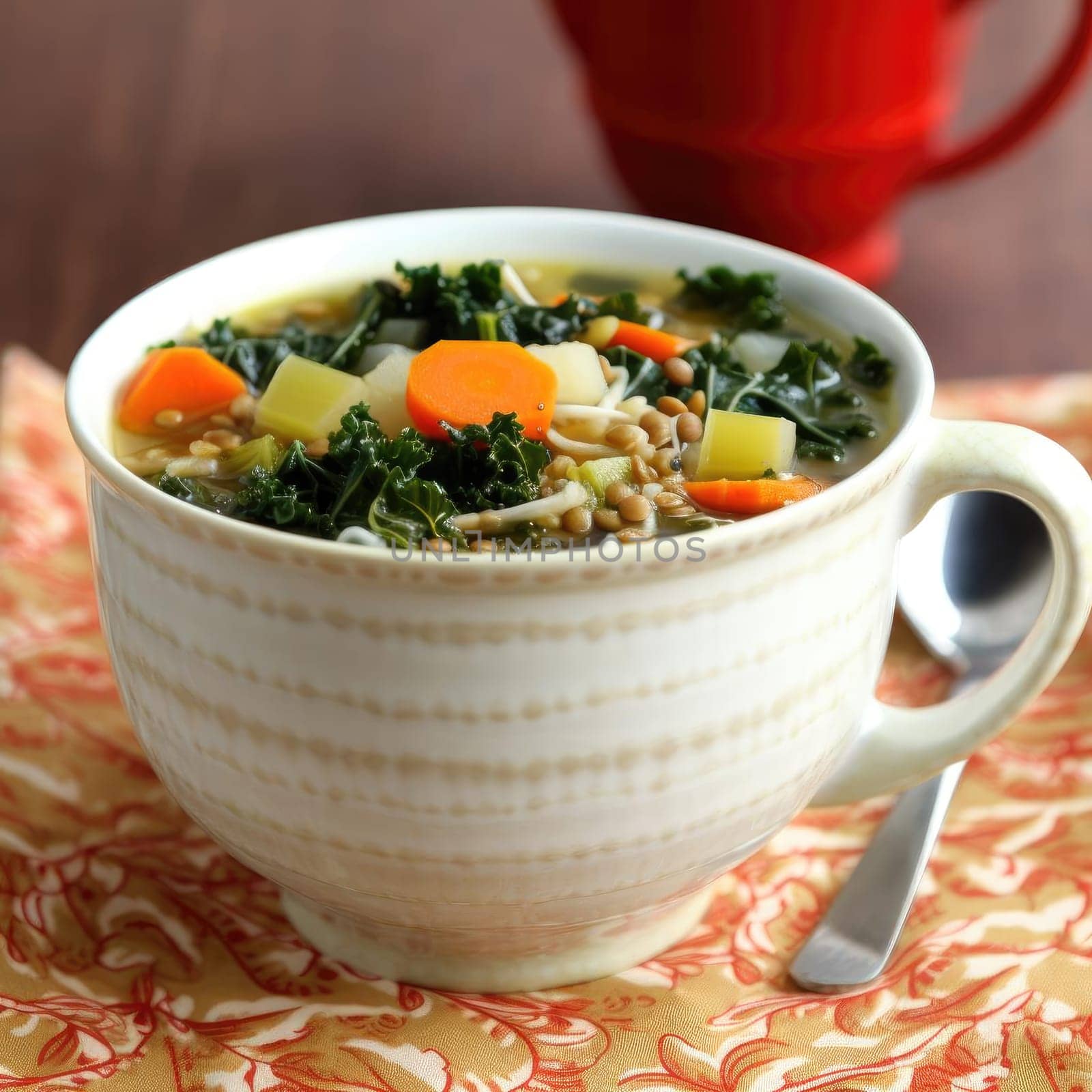 Vegetable soup with lentils, and kale in a bowl (ID: 001452)