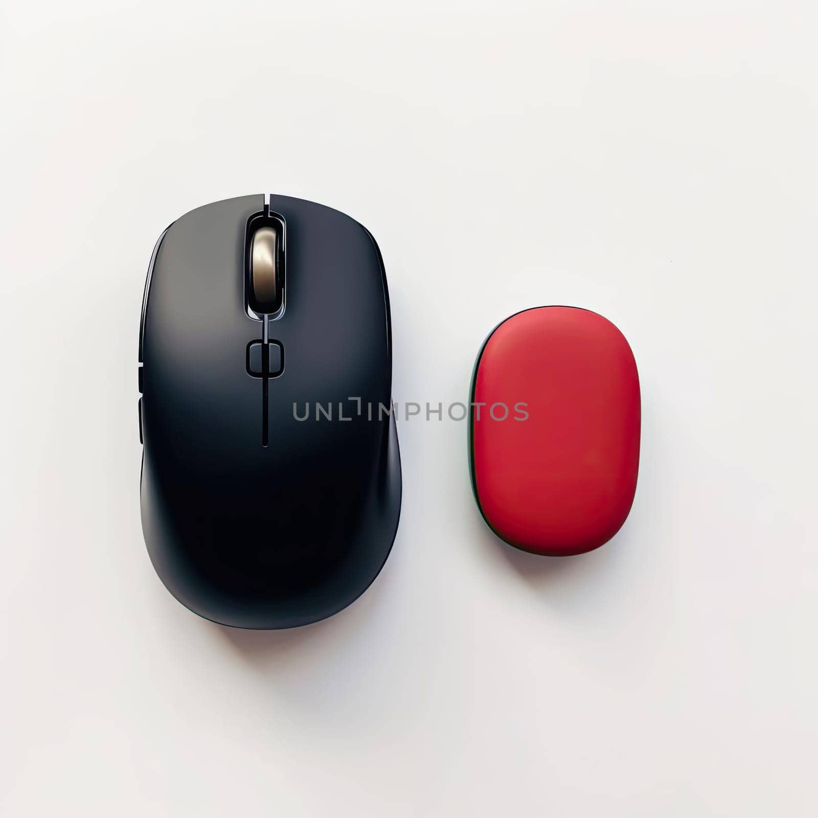 Black and red computer mouse on a white background - 3D rendering (ID: 001596)