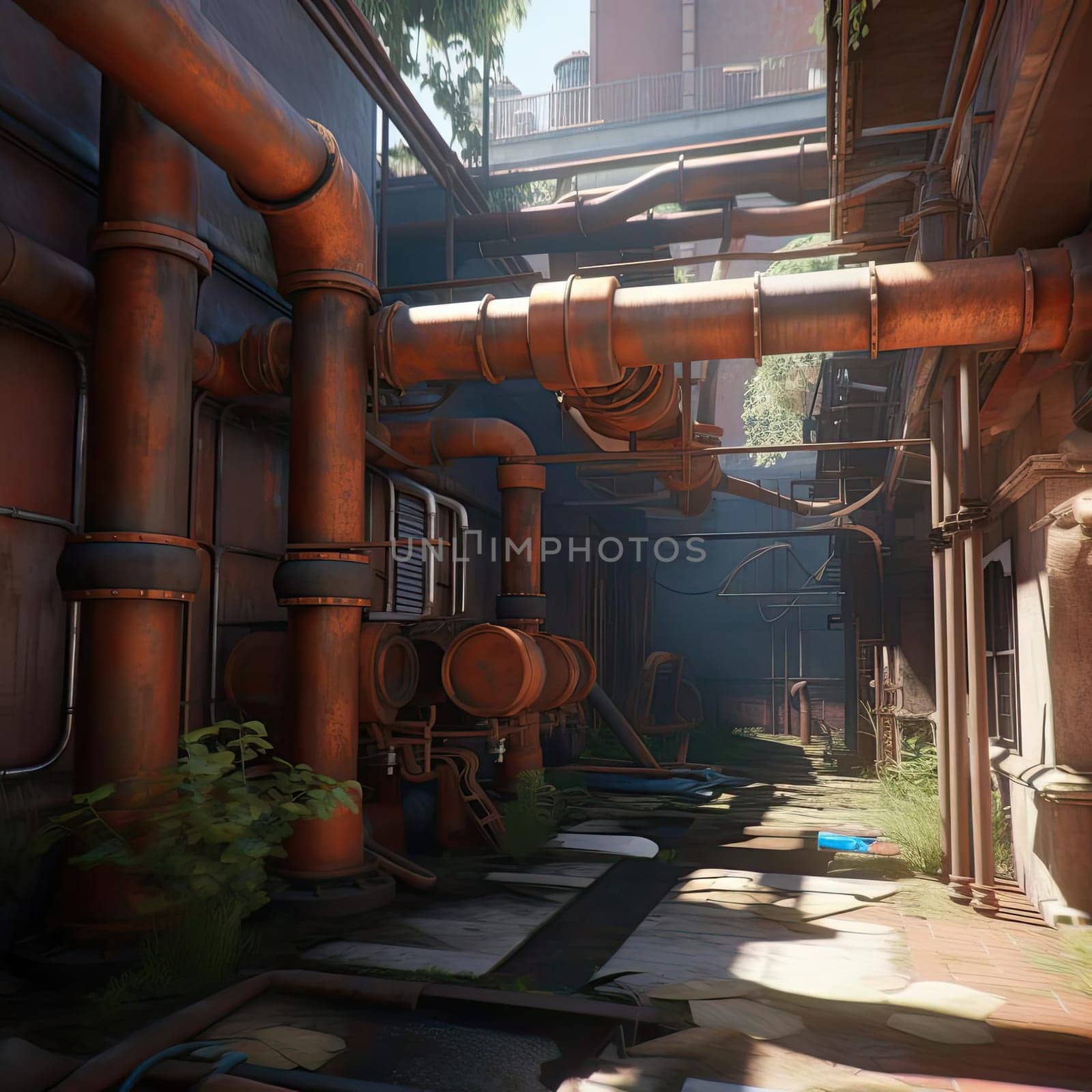 Industrial landscape with pipes and plants in the city (ID: 001663)