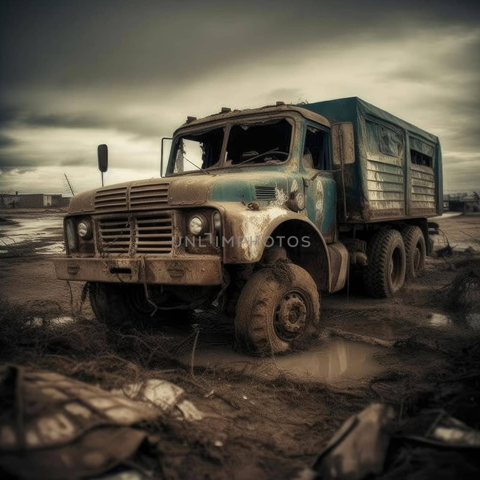Old truck in the mud - photo in old color image style by eduardobellotto
