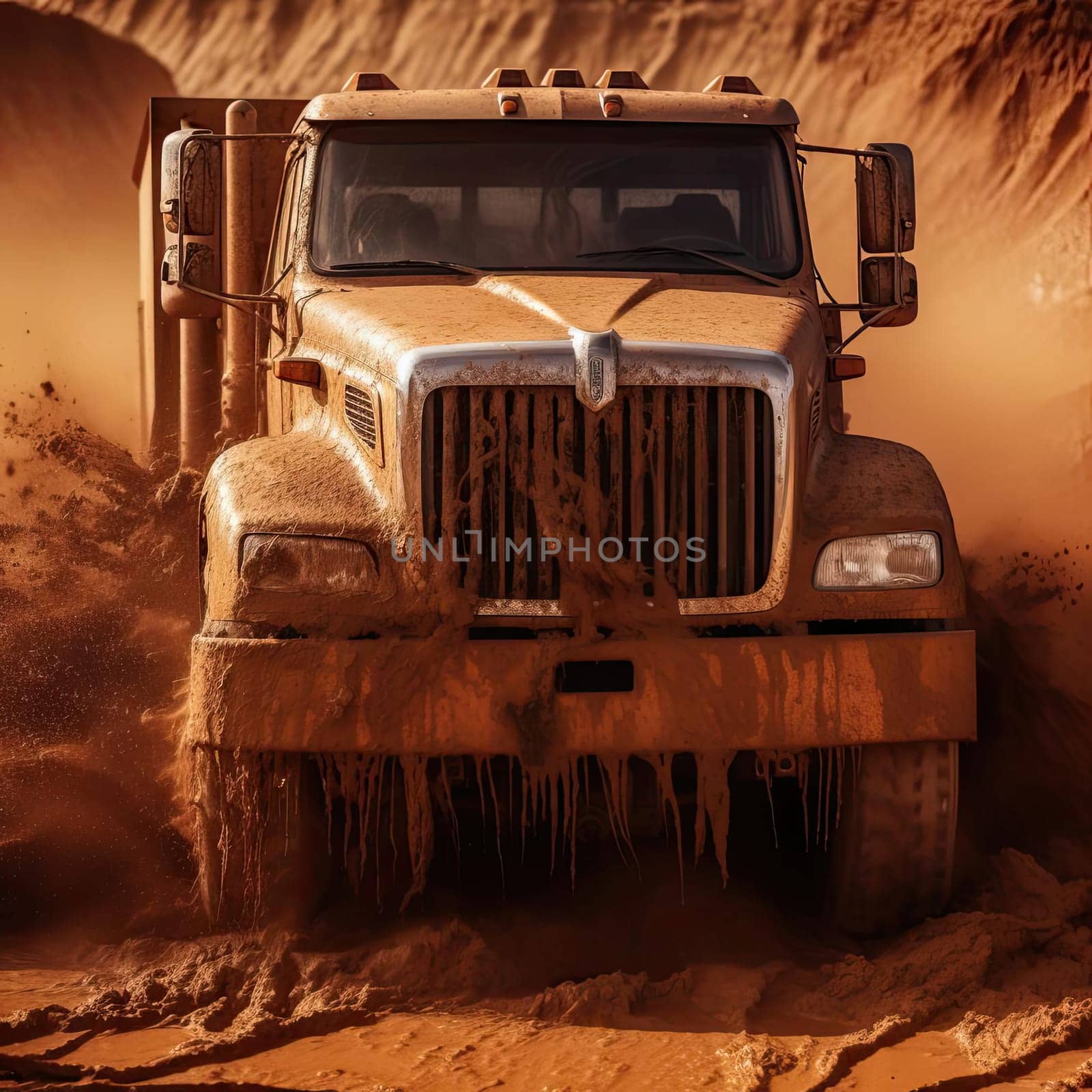 Truck covered with mud in the desert (ID: 001668)