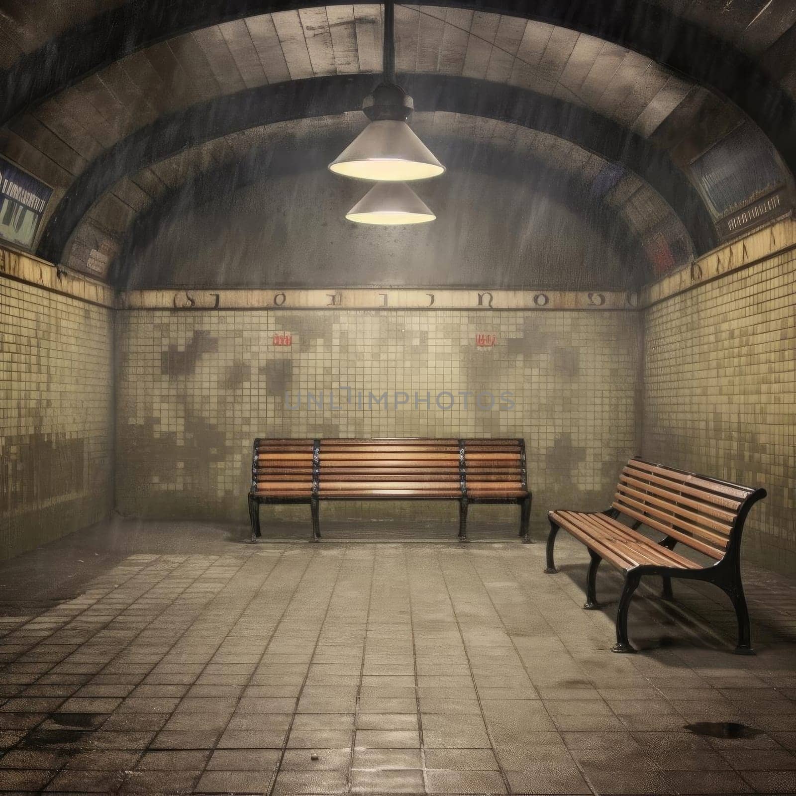 Empty bench in a subway station (ID: 001678)