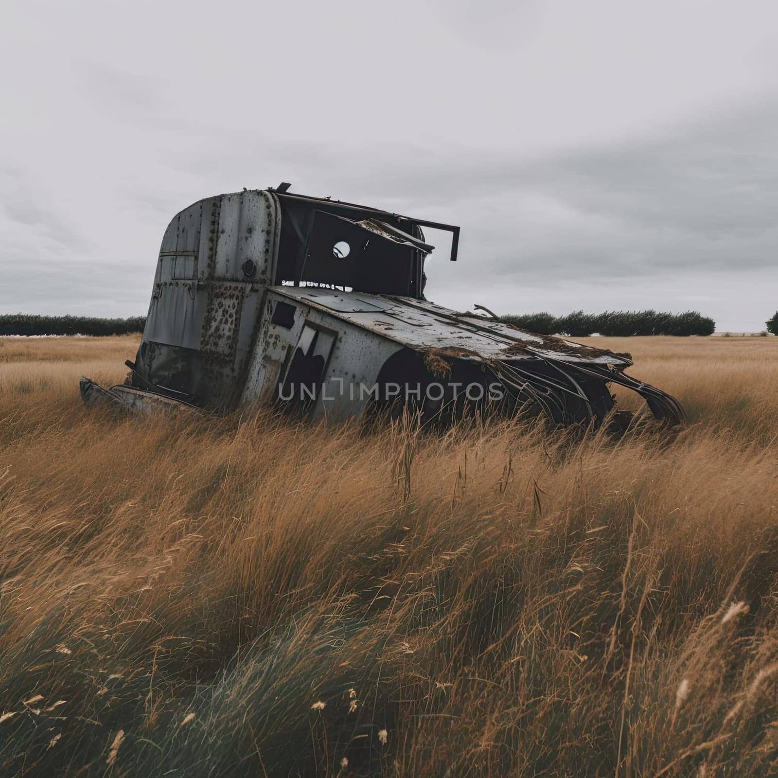 Abandoned rusty car in the field - retro vintage effect style picture (ID: 001681)