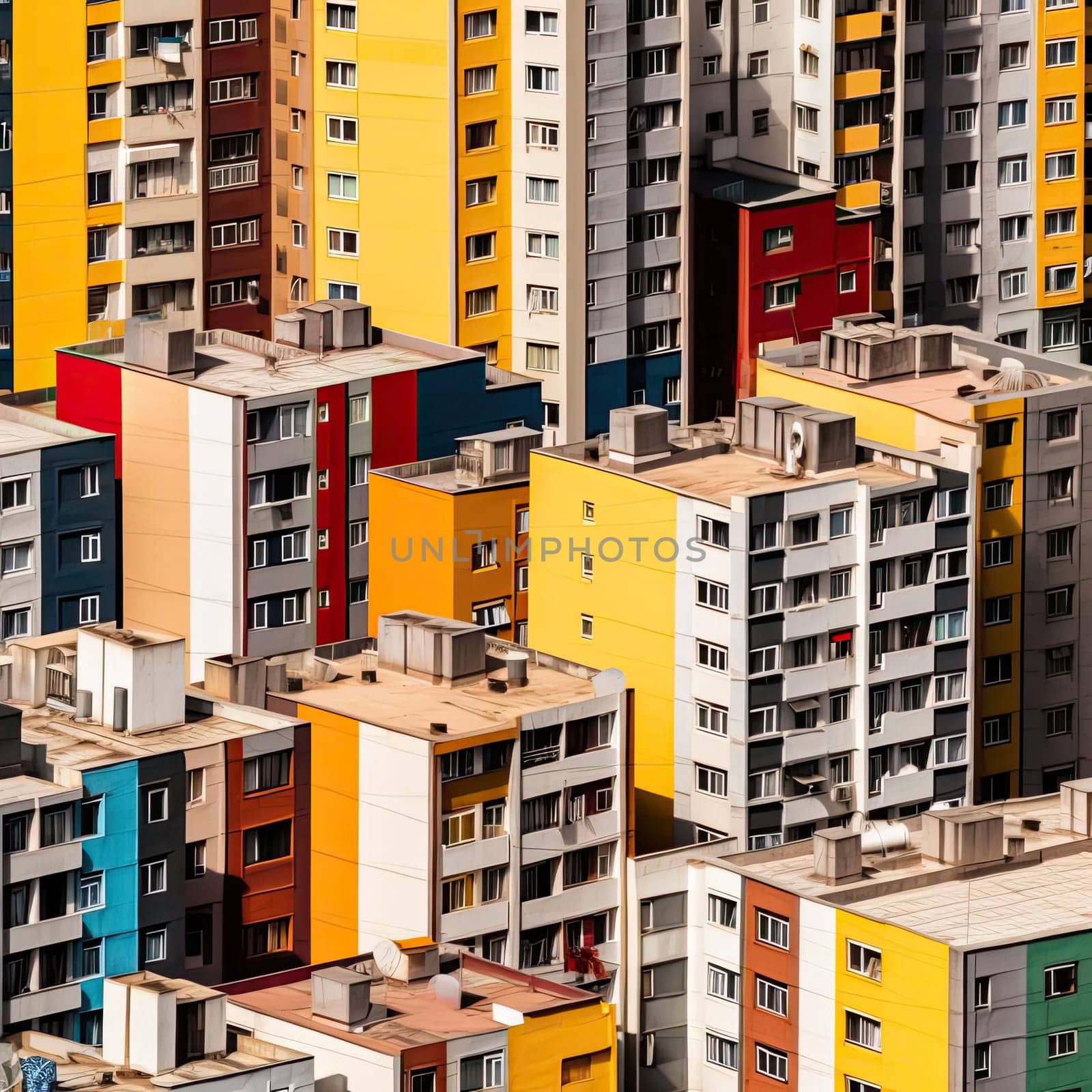 Aerial view of colorful apartment buildings (ID: 001720)