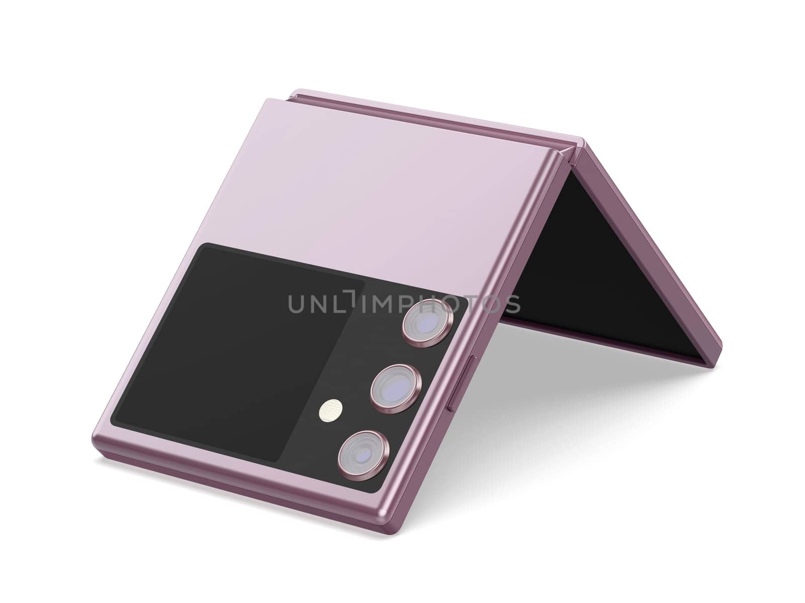 Purple foldable smartphone on white background