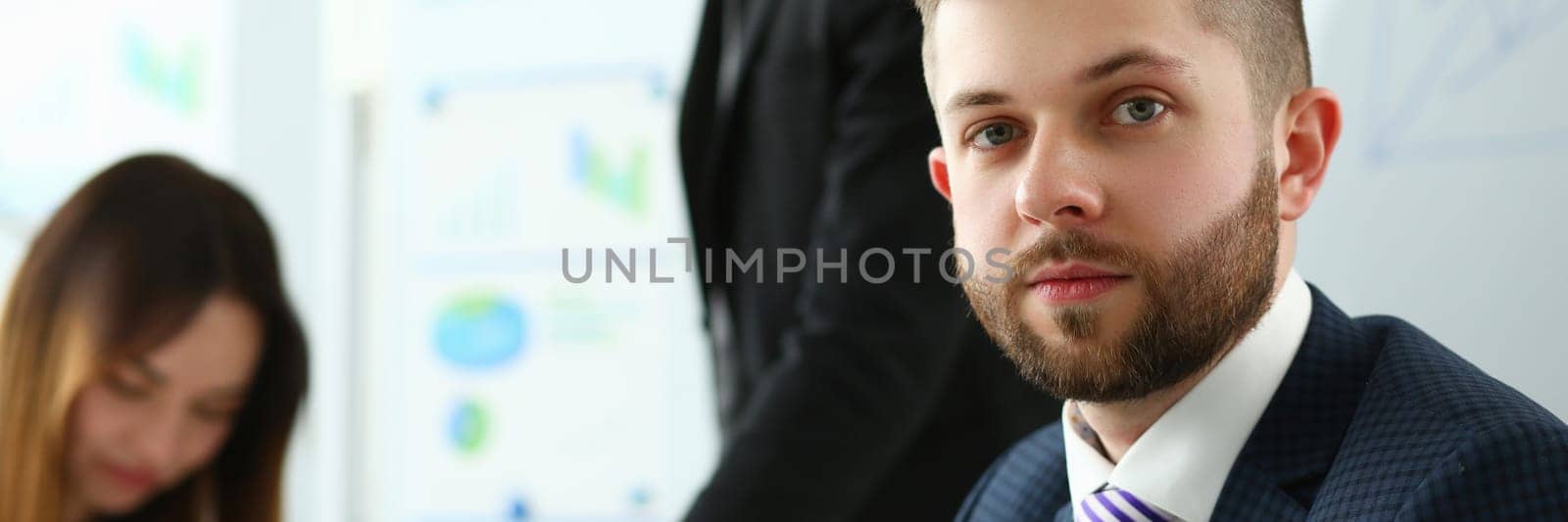 Portrait of leader with business team behind. business advice and assistant consultant concept