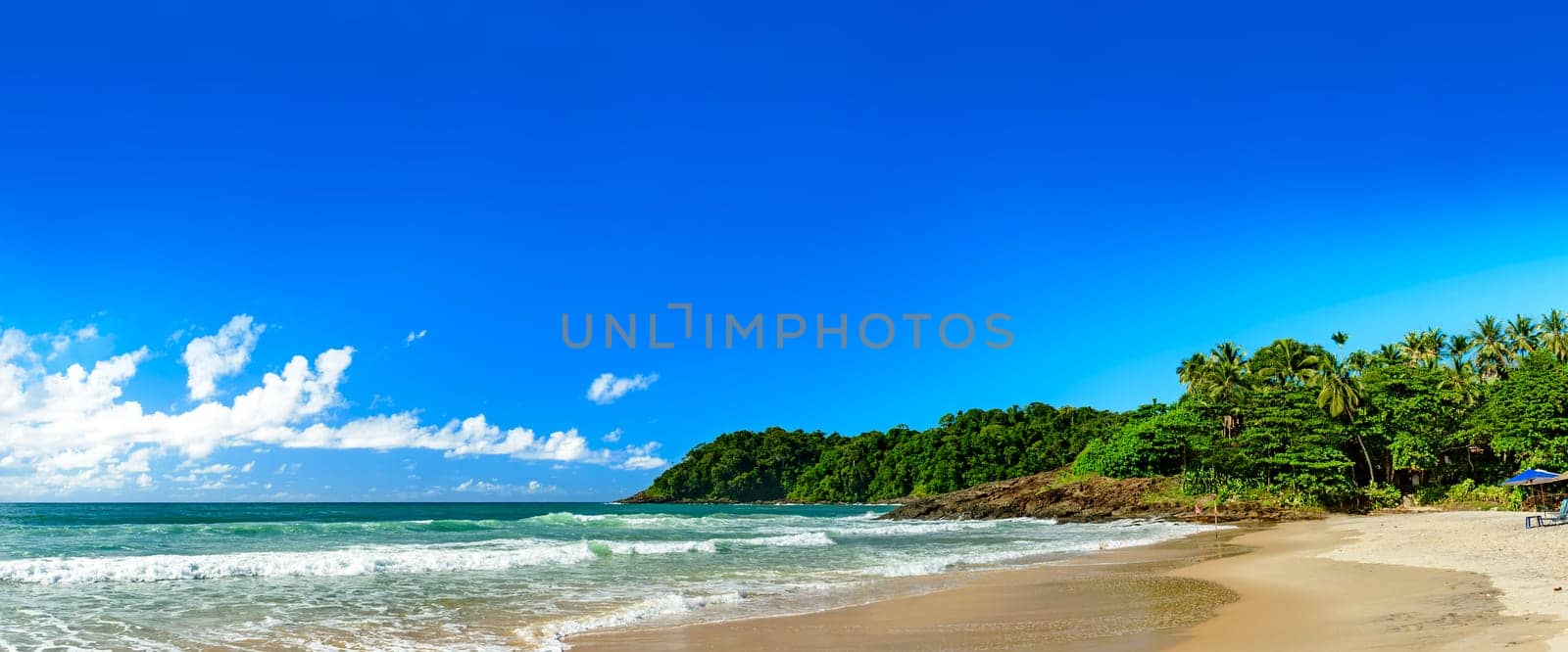 Panoramic image of the stunning Tiririca beach in Itacare on the south coast of Bahia