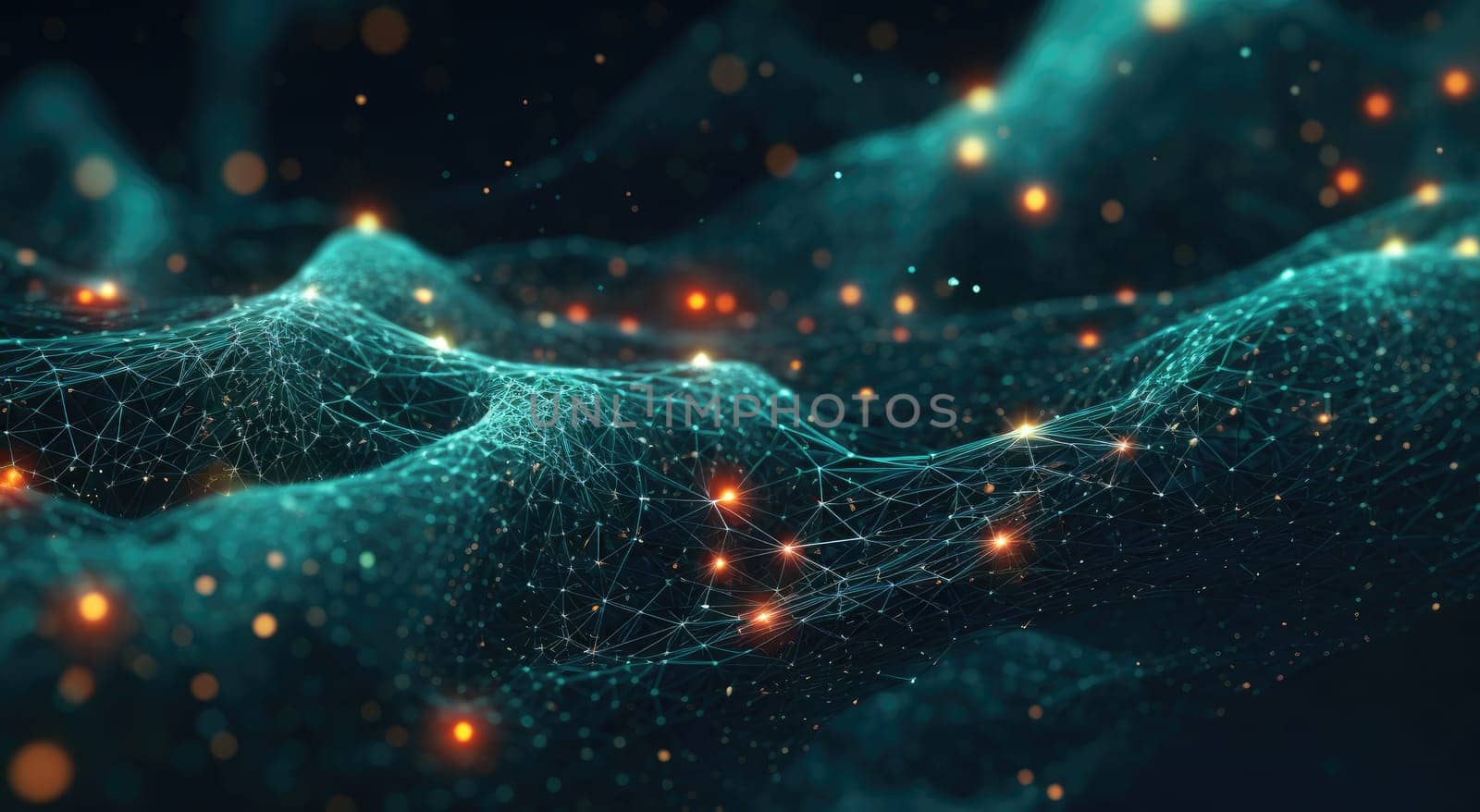 Plexus effect. The luminous dots are connected by lines. Beautiful technological background. The concept of connections