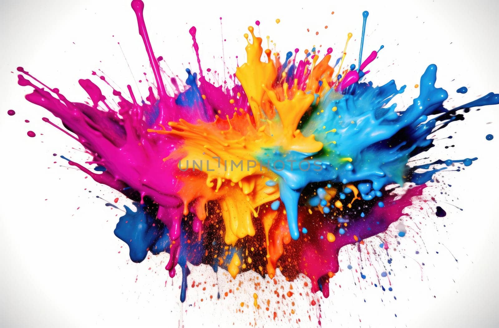 A splash of bright multi-colored liquid paints. Beautiful background