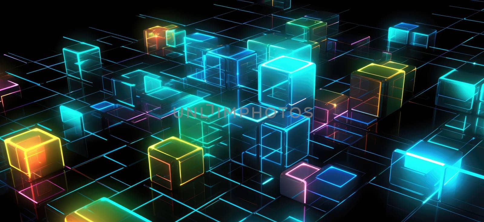 Bright colored cubes on a dark background. Beautiful background