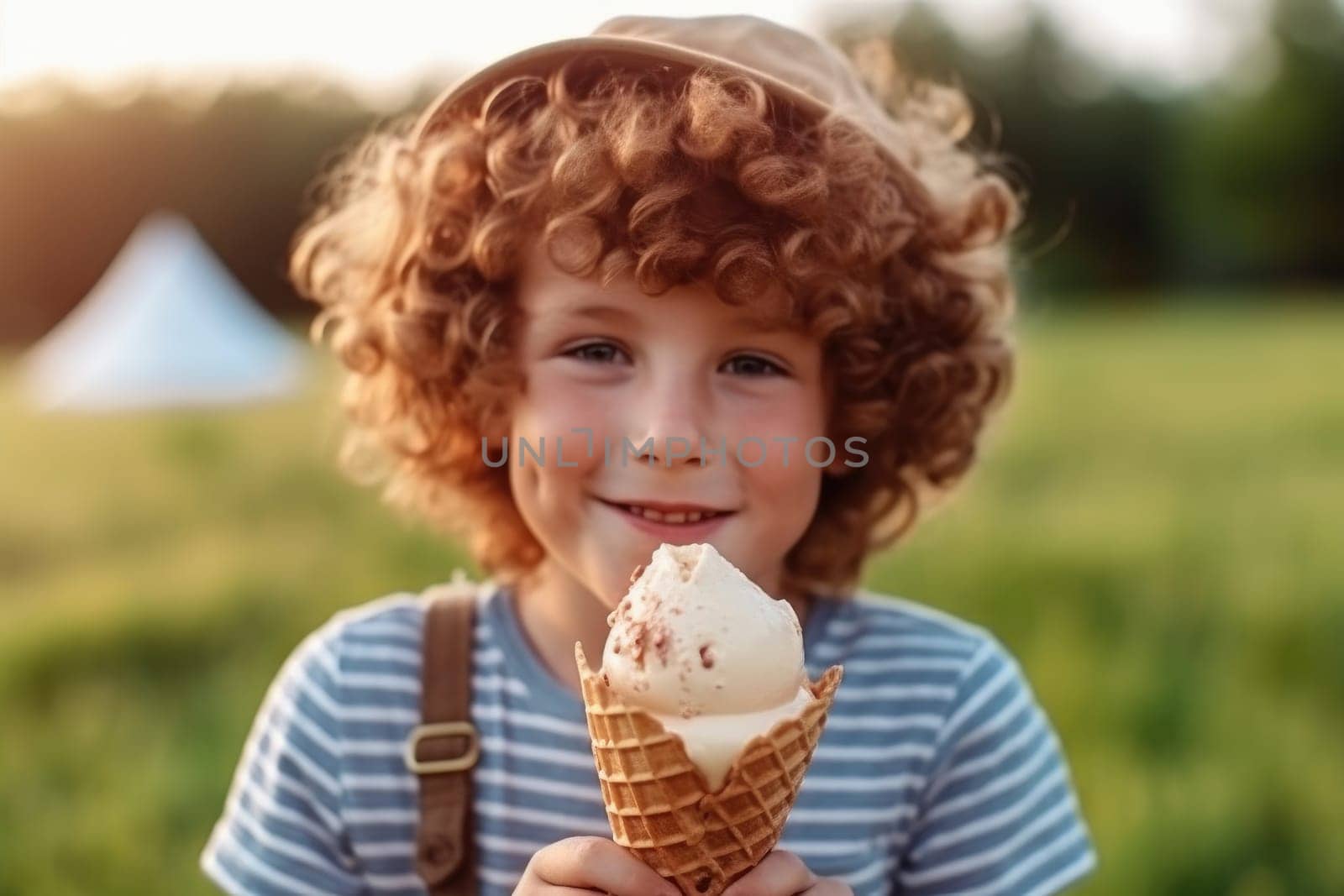 potrait of pretty boy with ice cream, ai generated by Desperada