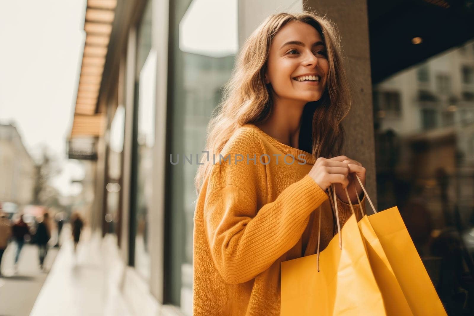 Smiling attractive young women shopping at shoes store. ai generated