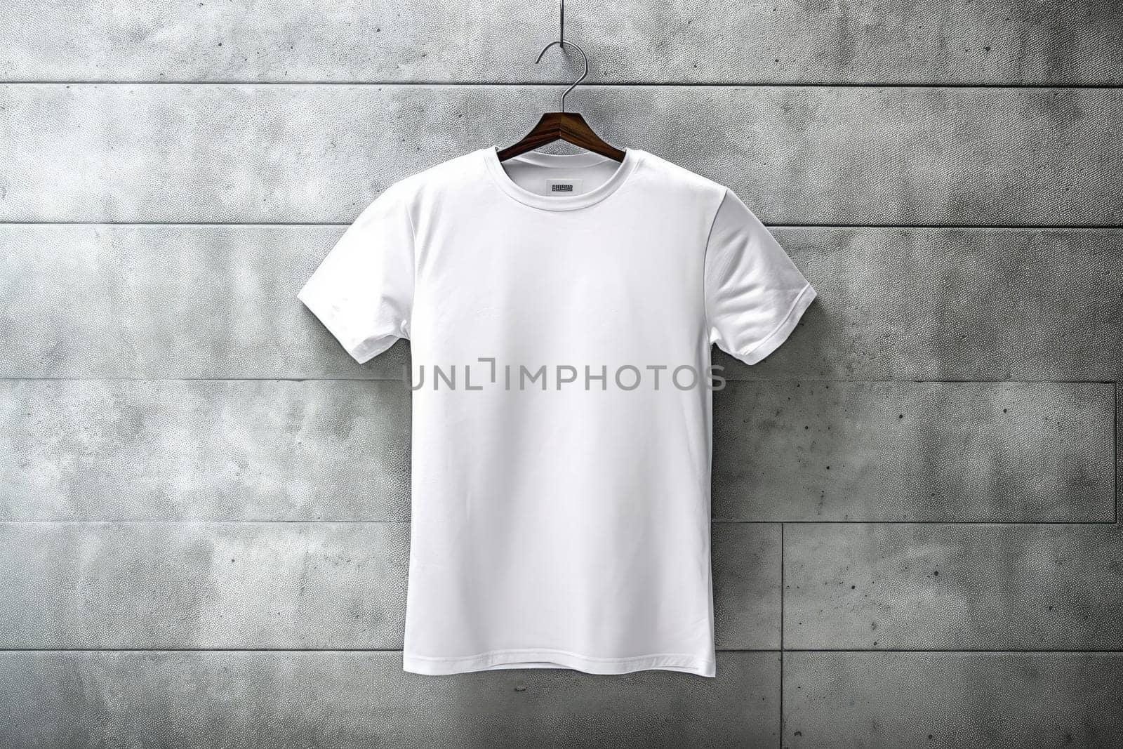 white t-shirt on wooden hanger. White tshirt mockup template. ai generated