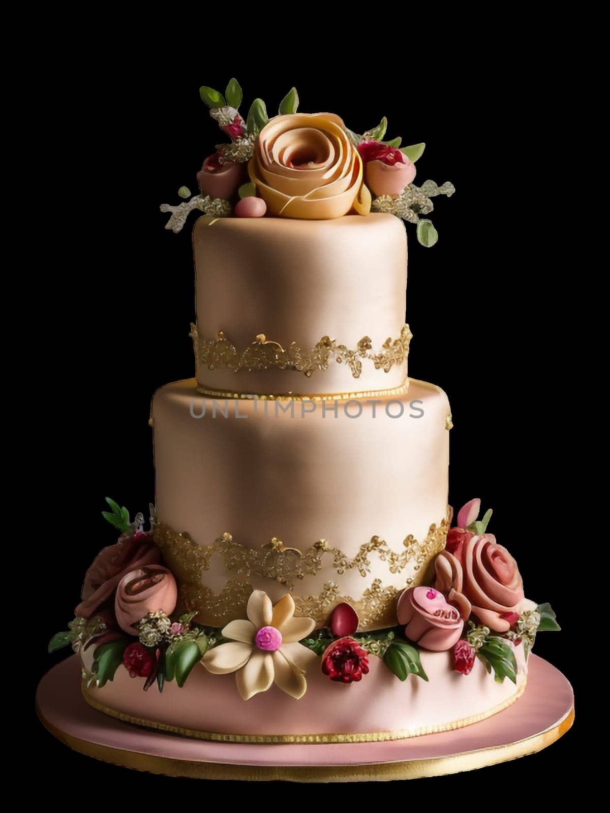 wedding marzipan cake. isolated background. generative AI