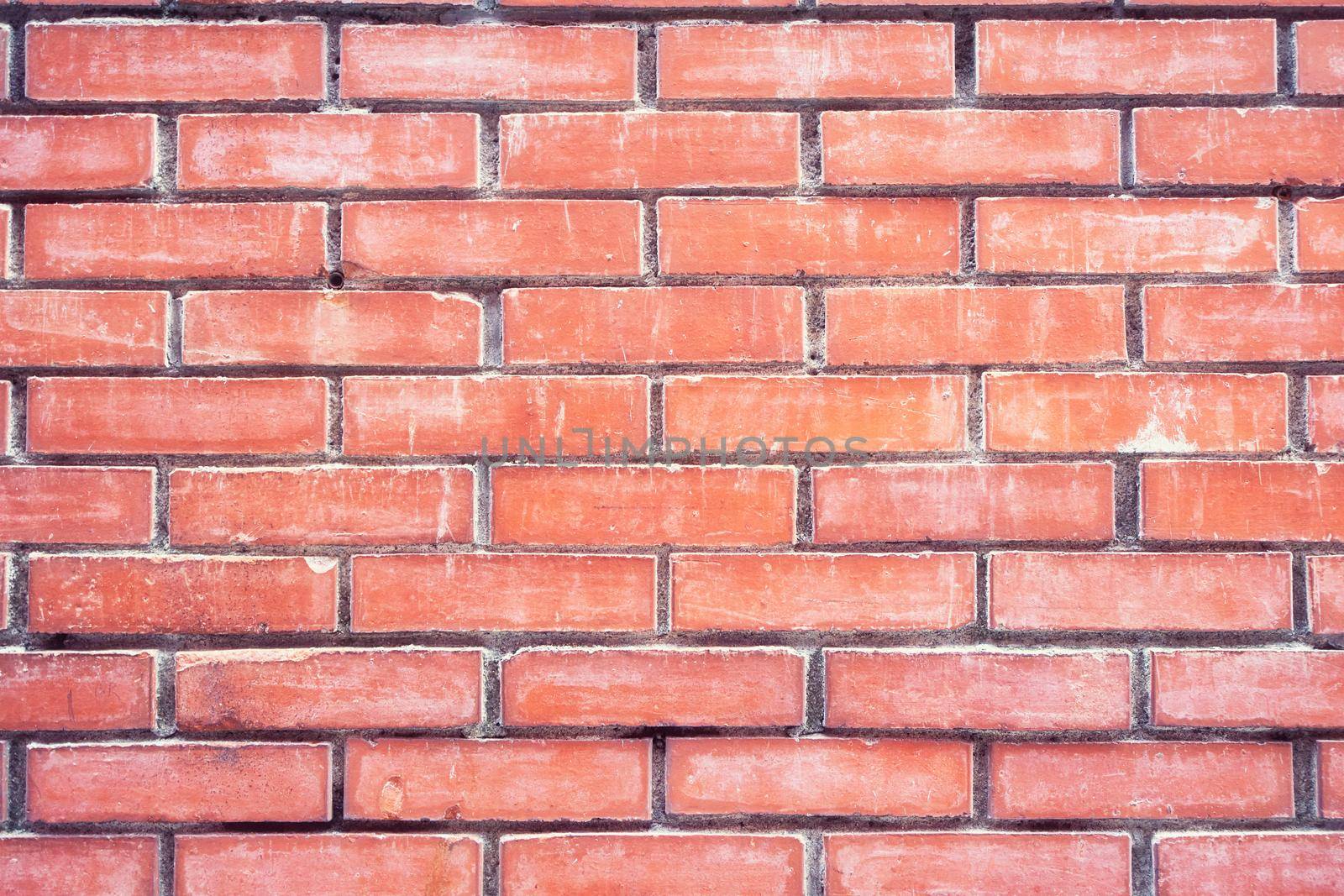 Design element of real red antique retro brick tone, pattern wall background of chinese house at street, close up, flat lay, top front view layout.