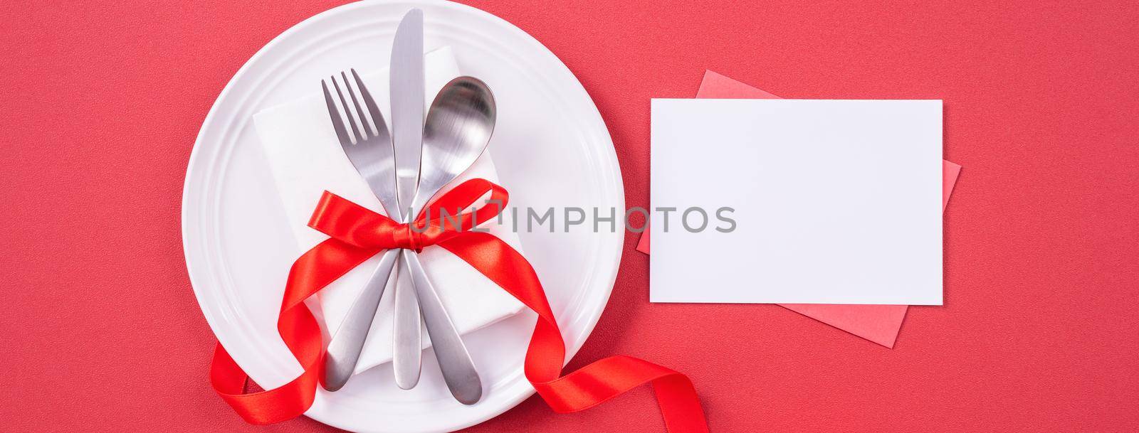 Valentine's Day design concept - Romantic plate dish in restaurant, holiday celebration meal promotion for couple and lover dating, top view, flat lay, overhead by ROMIXIMAGE