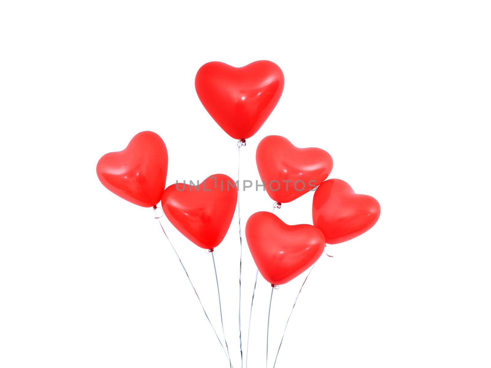 Red heart shaped helium balloon isolated on white background with ropes, Valentine's day, Mother's day, birthday party design concept. Clipping path. by ROMIXIMAGE