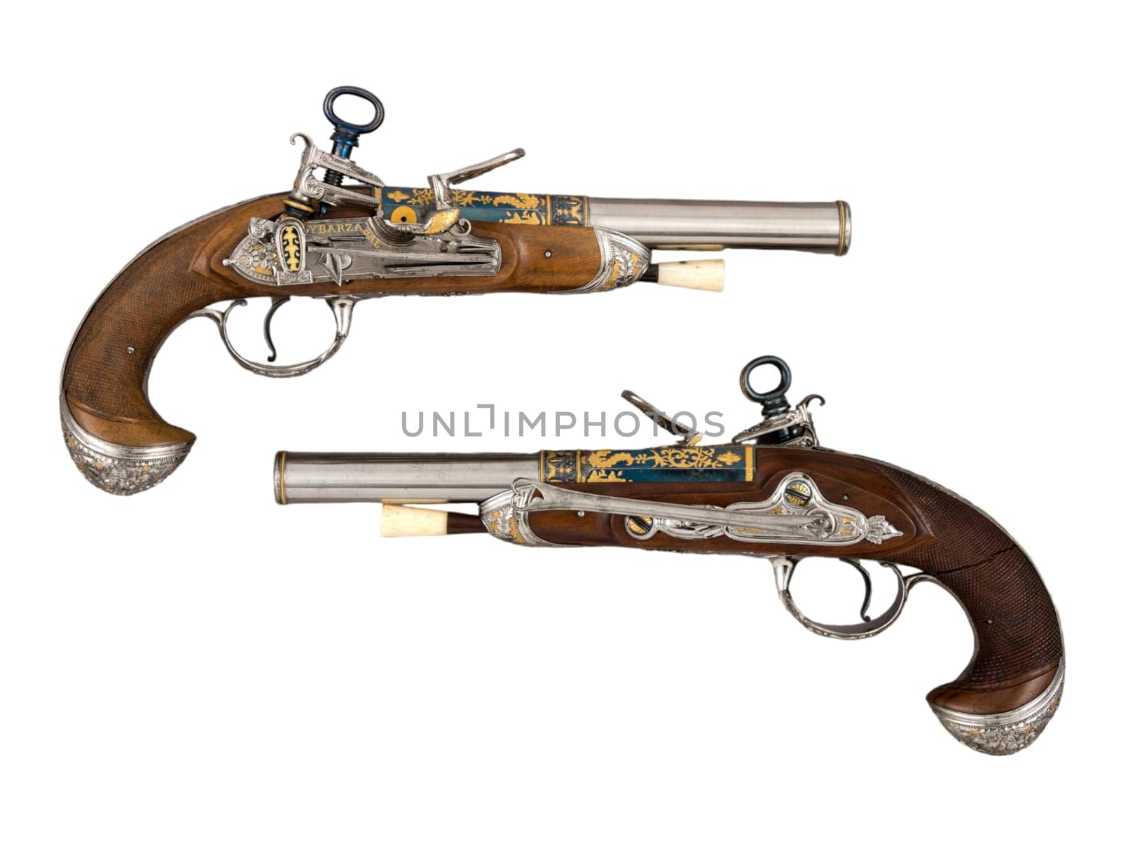 antique, vintage handguns from the 17th century. isolated background