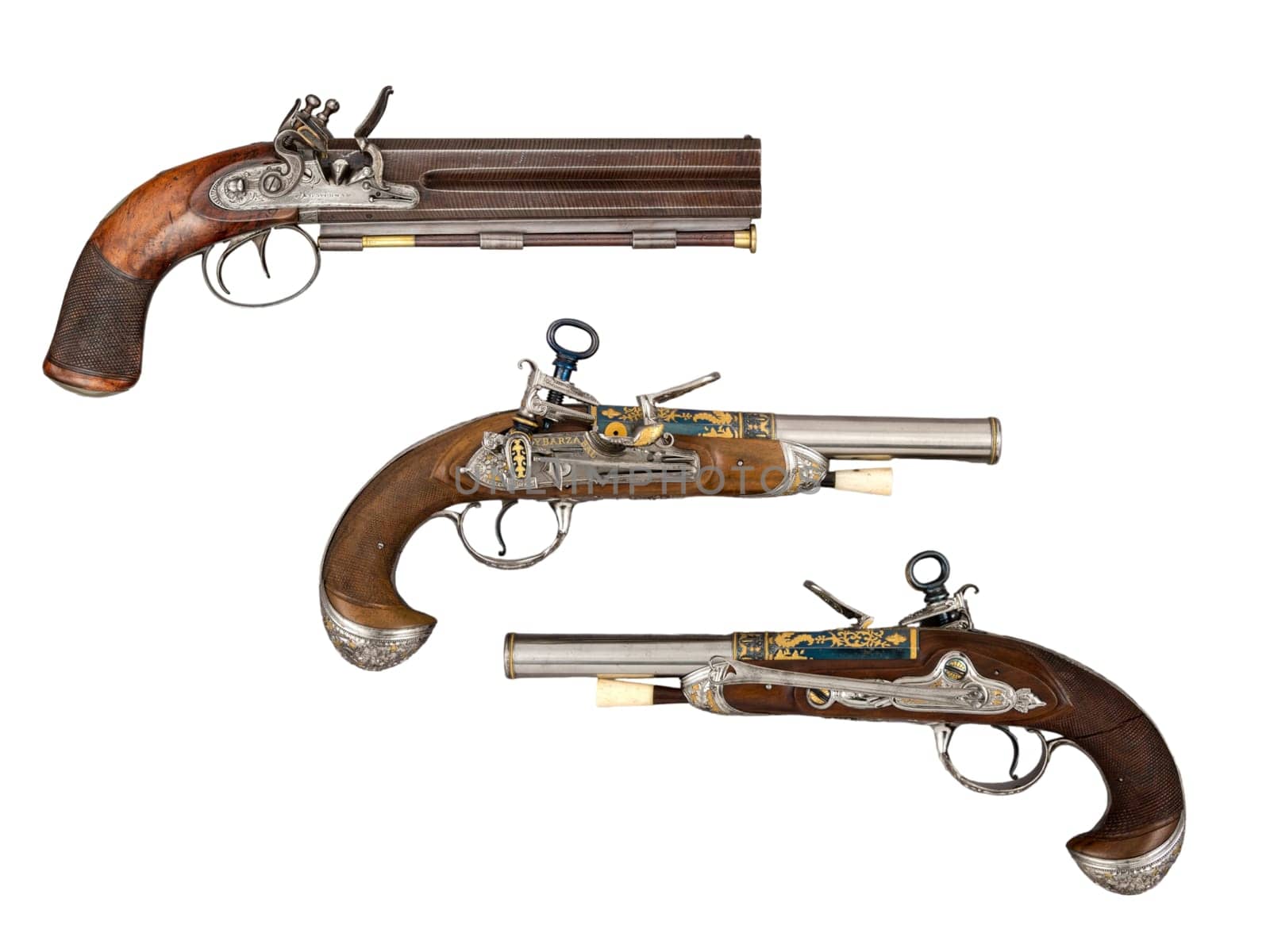 antique vintage handguns isolated background by gallofoto