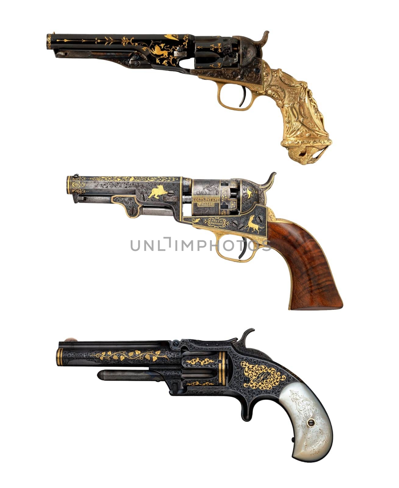 antique, vintage handguns from the 17th century. isolated background