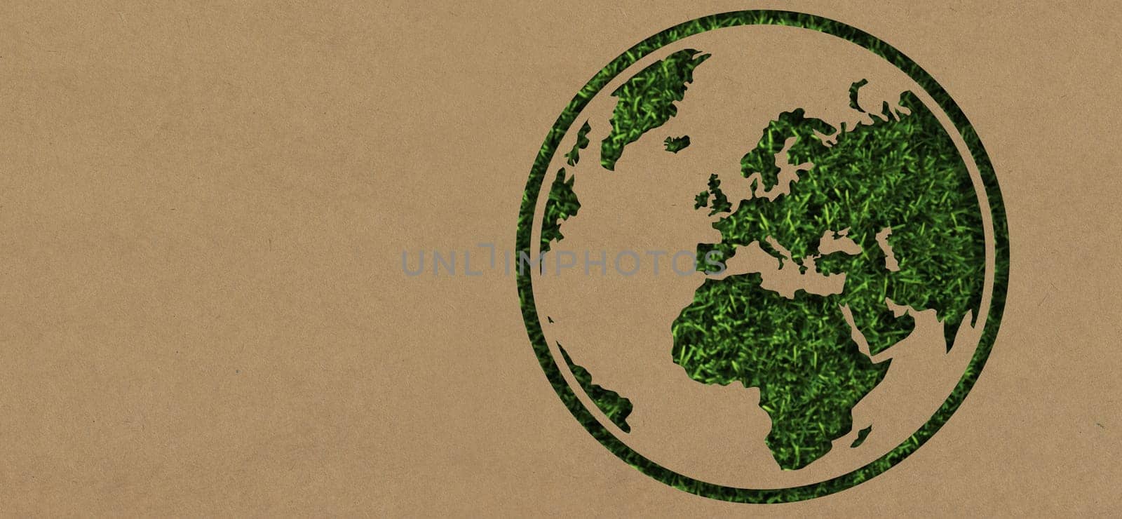 Earth, mockup and sustainability with an icon on a poster or sign for green environmental conservation. Nature, globe and earth day with a cardboard cutout as a symbol of global eco friendly growth by YuriArcurs
