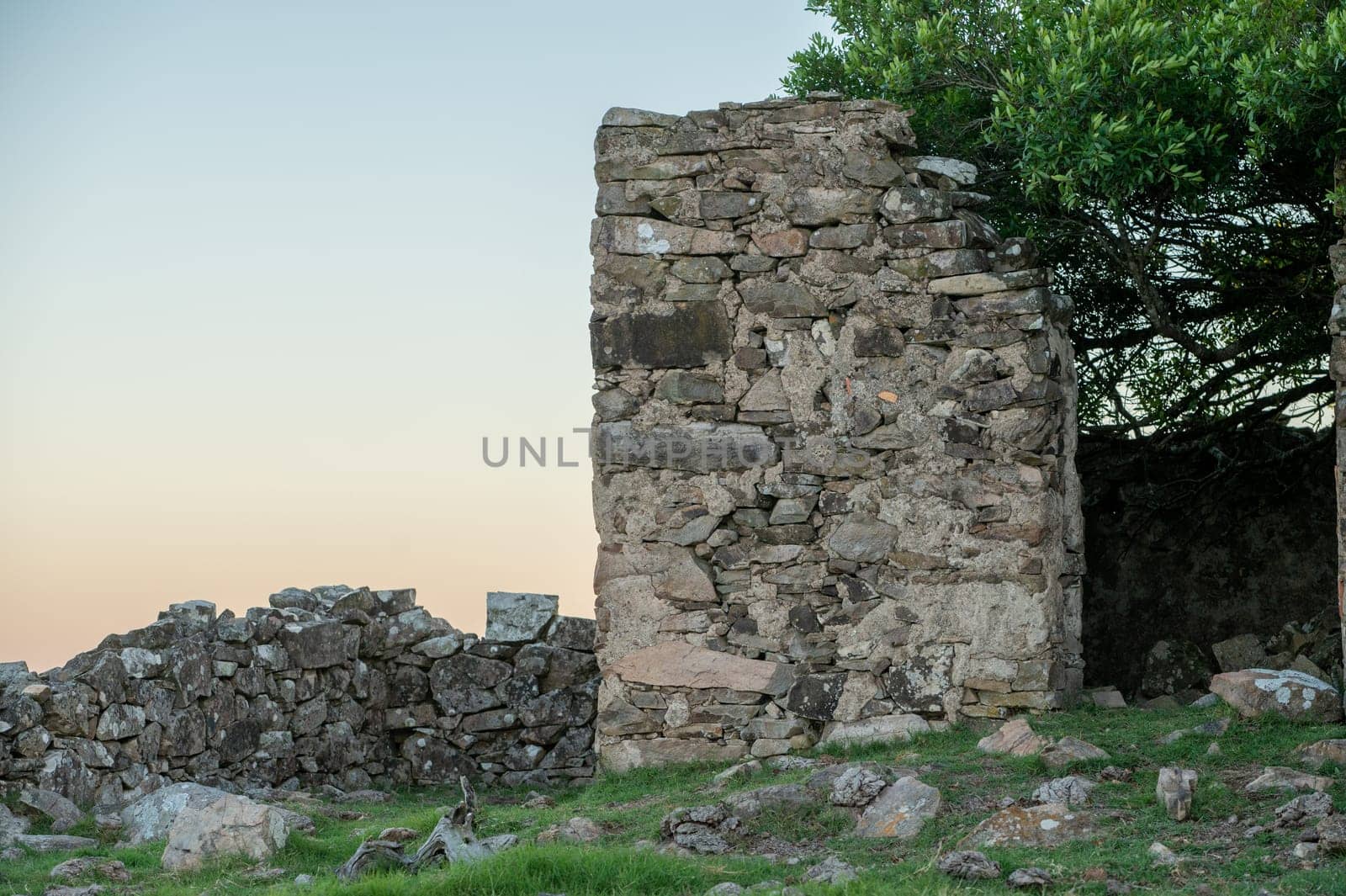 Old dry stone wall in the countryside of Uruguay.