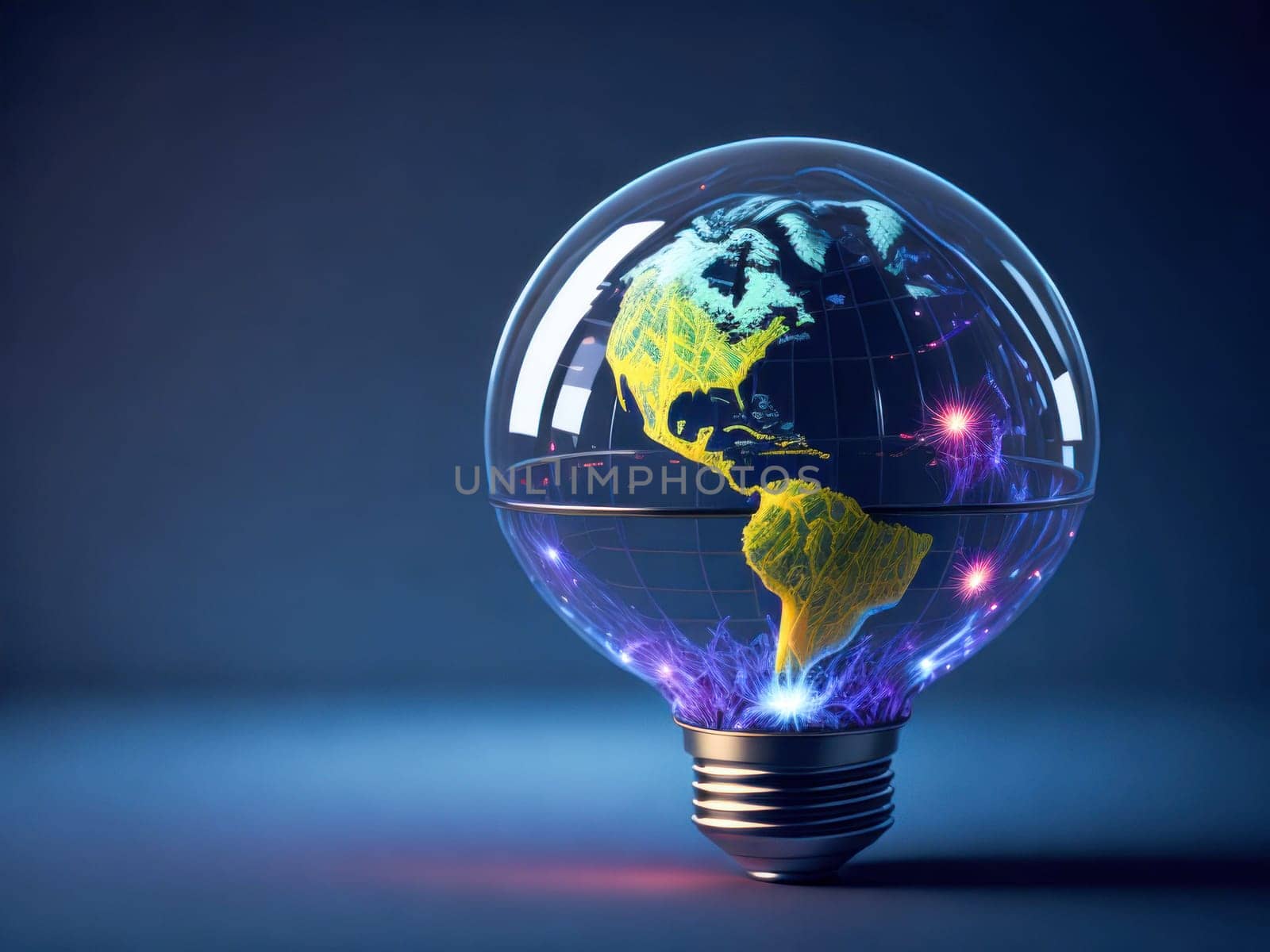 Eco friendly lightbulb in shape of planet earth, concept of Renewable Energy and Sustainable Living. concept business energy in nature on the world. Generative Ai