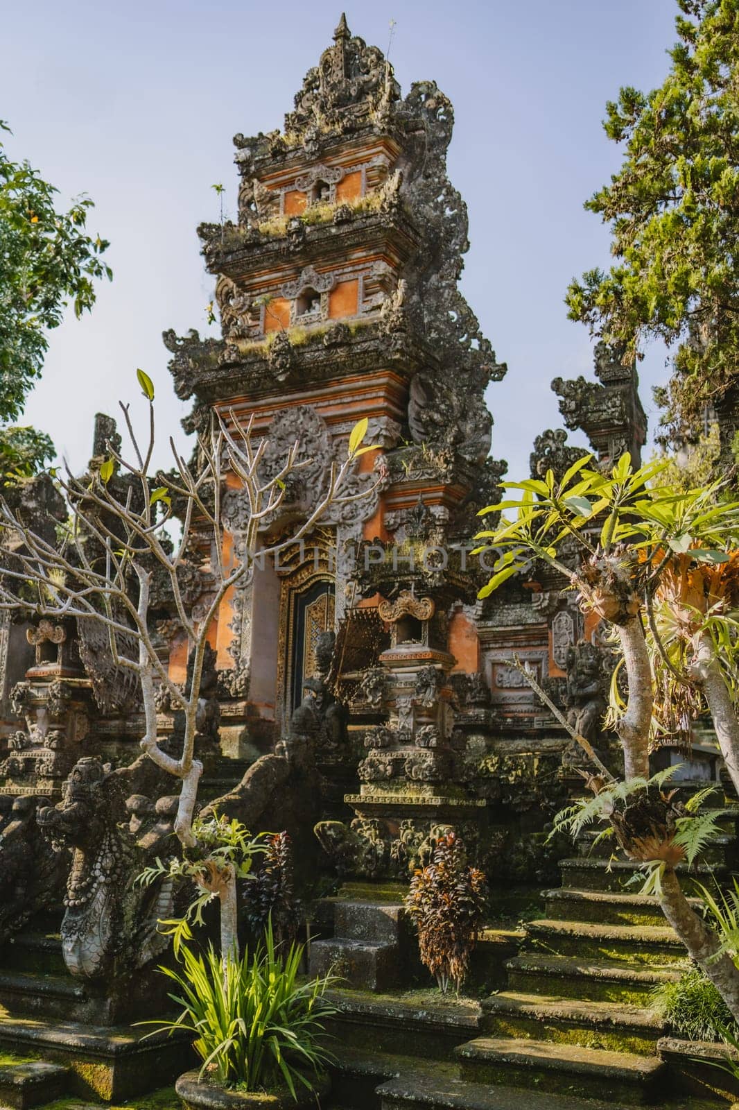 Photo of traditional balinese temple. Holy asian pura architecture, indonesia tourist attraction