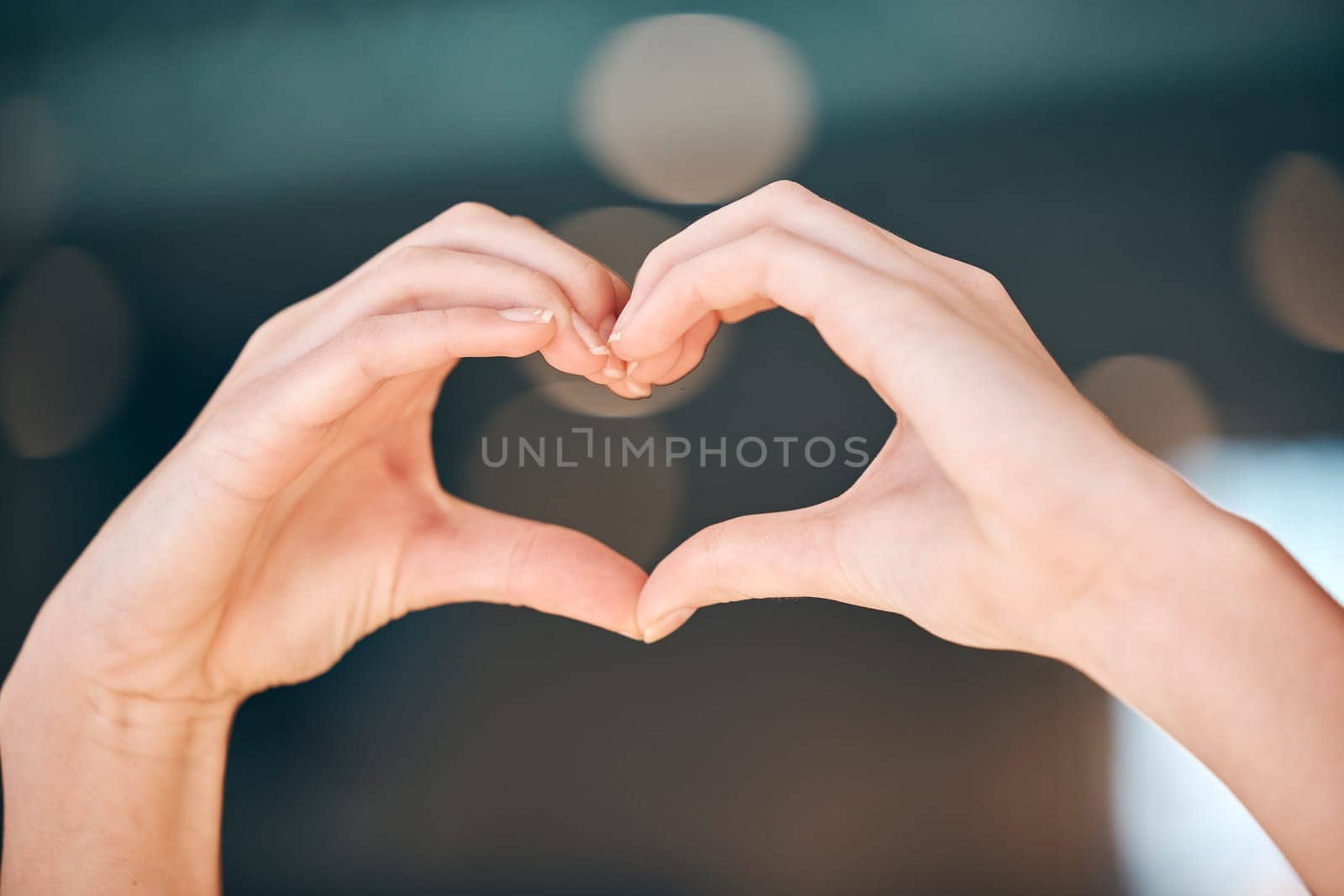 Heart sign with hands, love and emoji with care and connection with positive energy, kindness and wellness. People, symbol or icon with skin, health and peace, commitment and respect with romance.