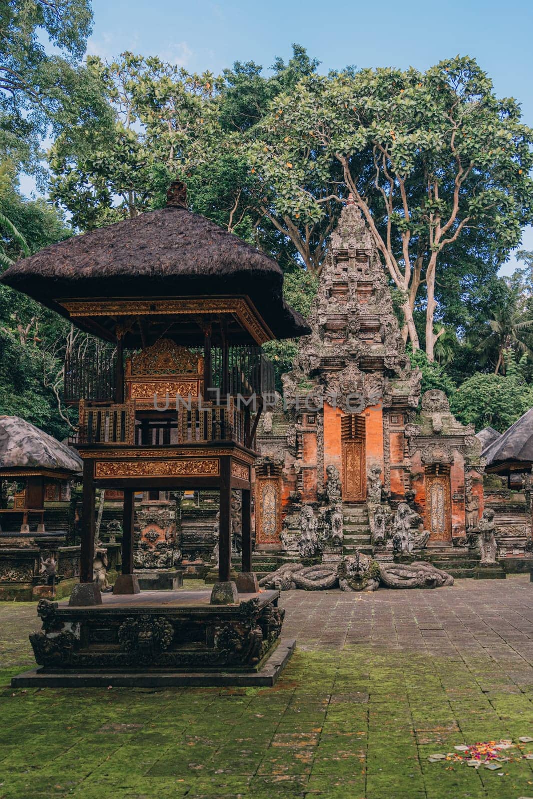 Temple in ubud sacred monkey forest sanctuary. Balinese traditional architecture, hindu temple in ubud city