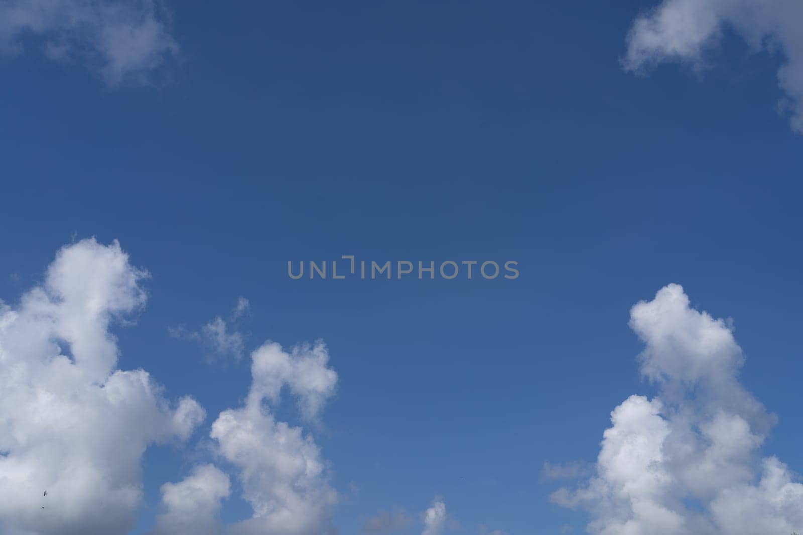 Blue sky background with soft clouds.